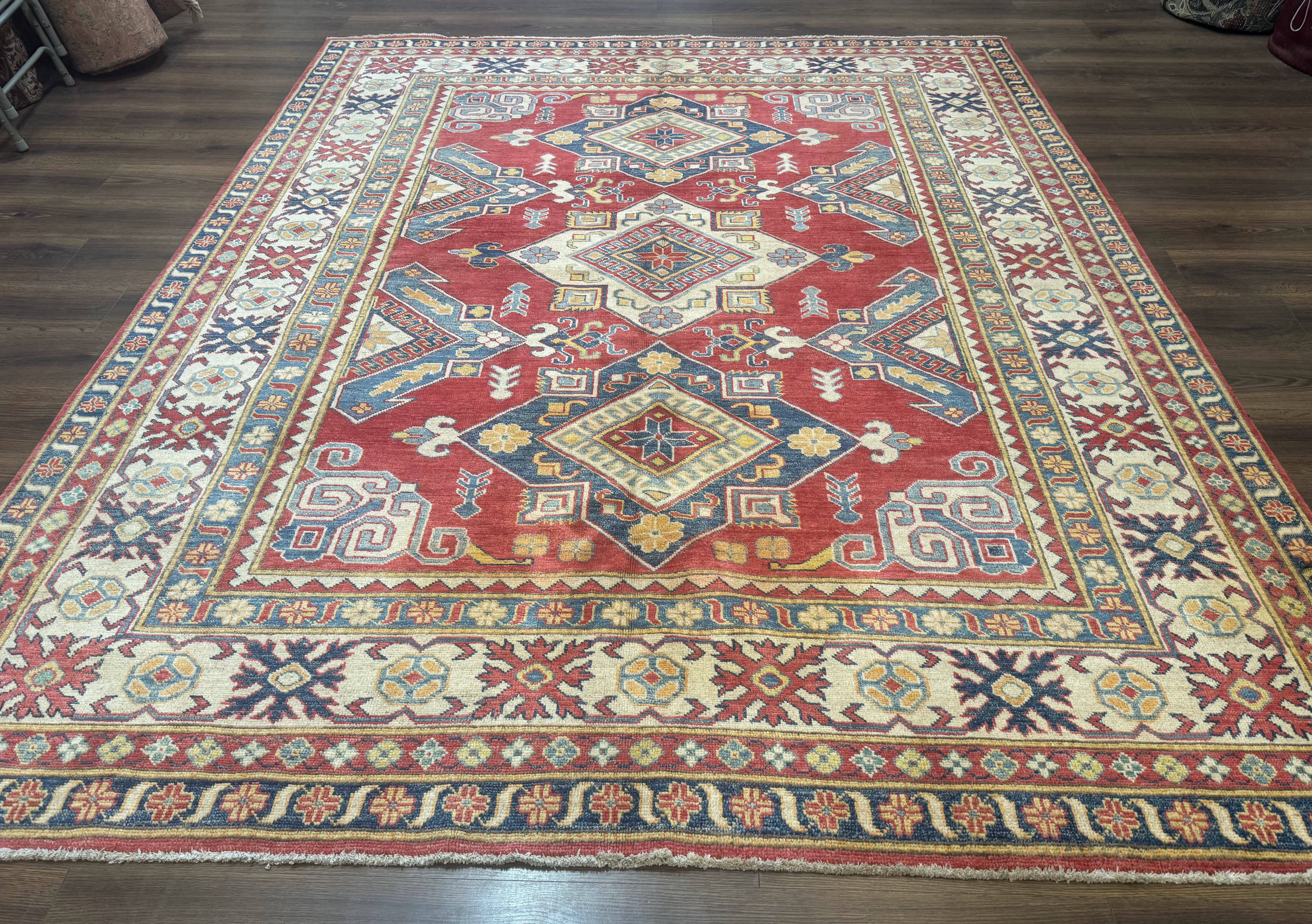 Turkish Kazak Rug 7.6 x 9.5, Geometric Medallions, Caucasian Pattern - Jewel Rugs