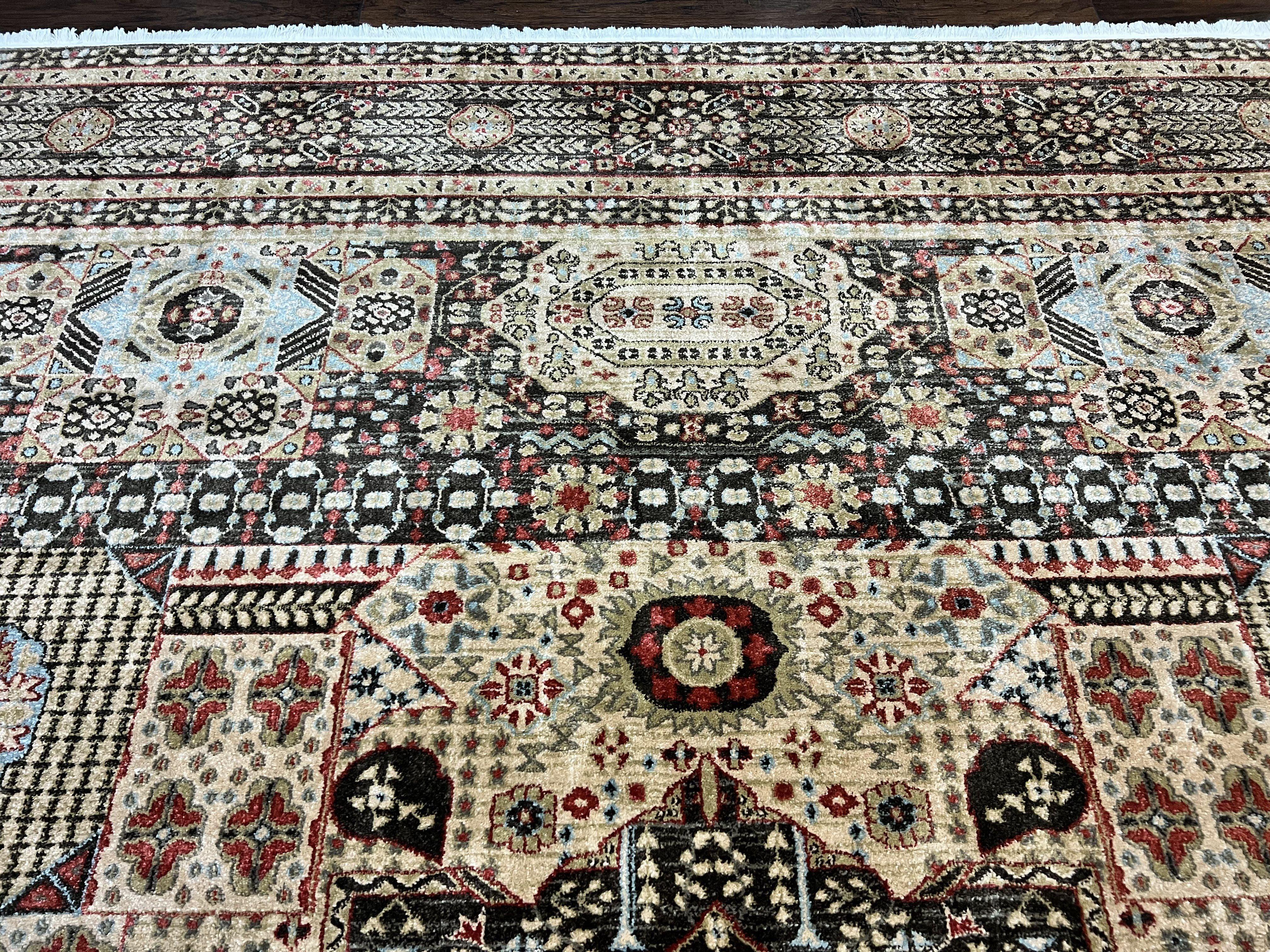 Room Sized Oriental Rug 10x11, Power Loomed Carpet, Tan Brown, Unique Loom - Jewel Rugs
