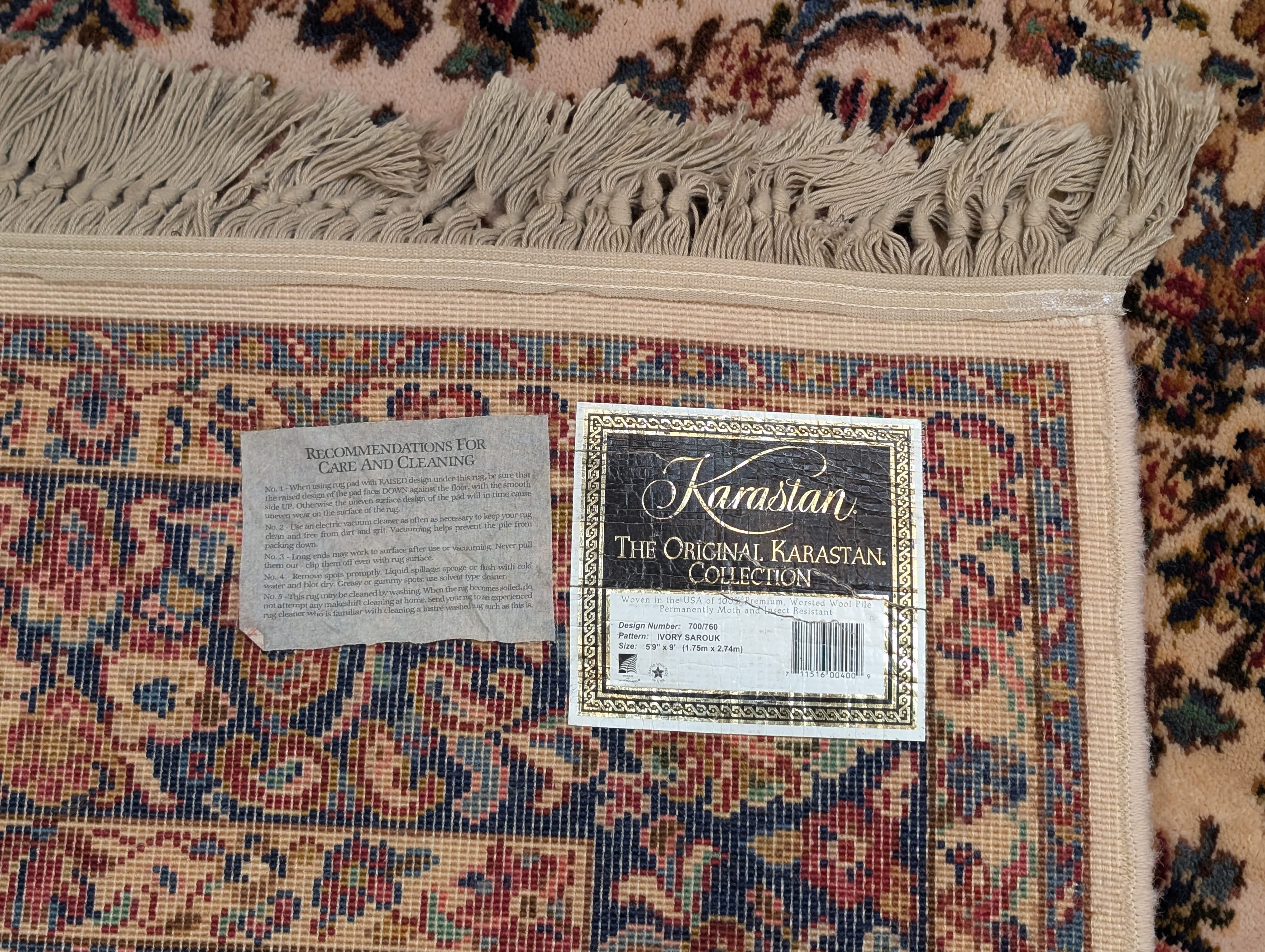 Karastan Rug 5.9 x 9, Ivory Sarouk #760, Original 700 Series, Wool Pile, Vintage - Jewel Rugs