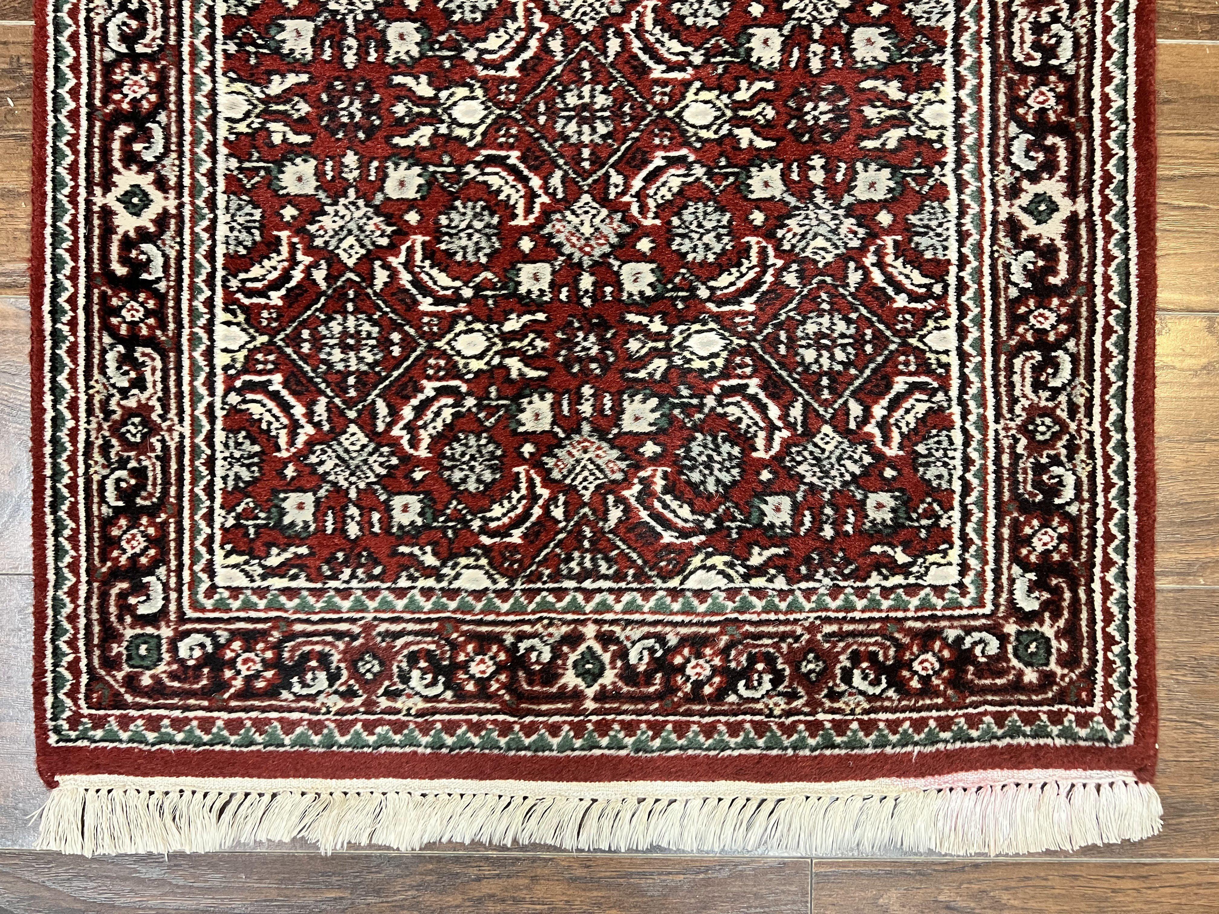 Indo Persian Runner Rug 2.7 x 8, Wool Hand Knotted Vintage Carpet, Red Black, Herati Allover Pattern, Oriental Runner, Rug for Hallway - Jewel Rugs