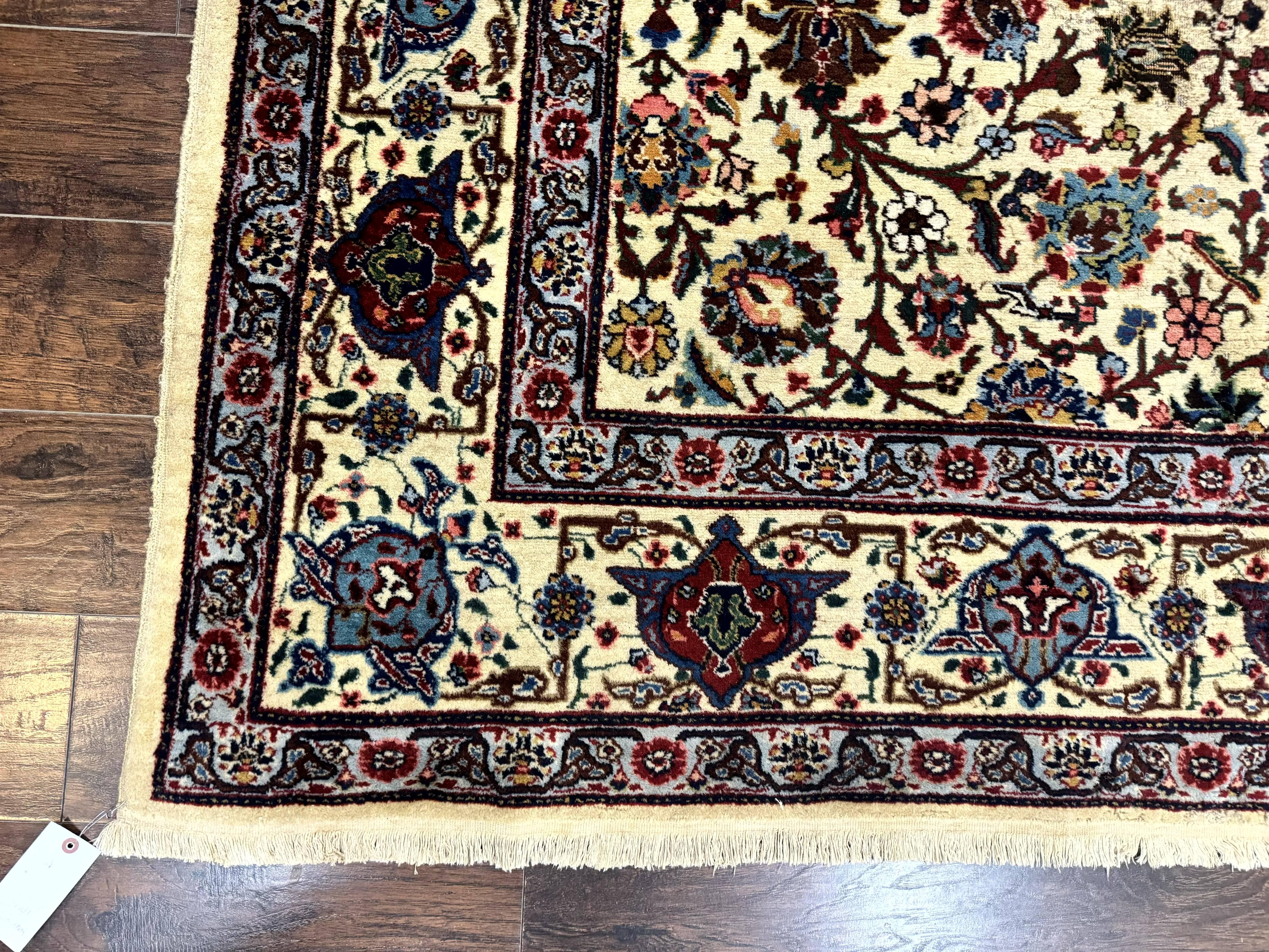 Antique Persian Tabriz Rug 8x10, Cream and Light Blue, Floral Allover, Signed, Handmade Wool Rug - Jewel Rugs