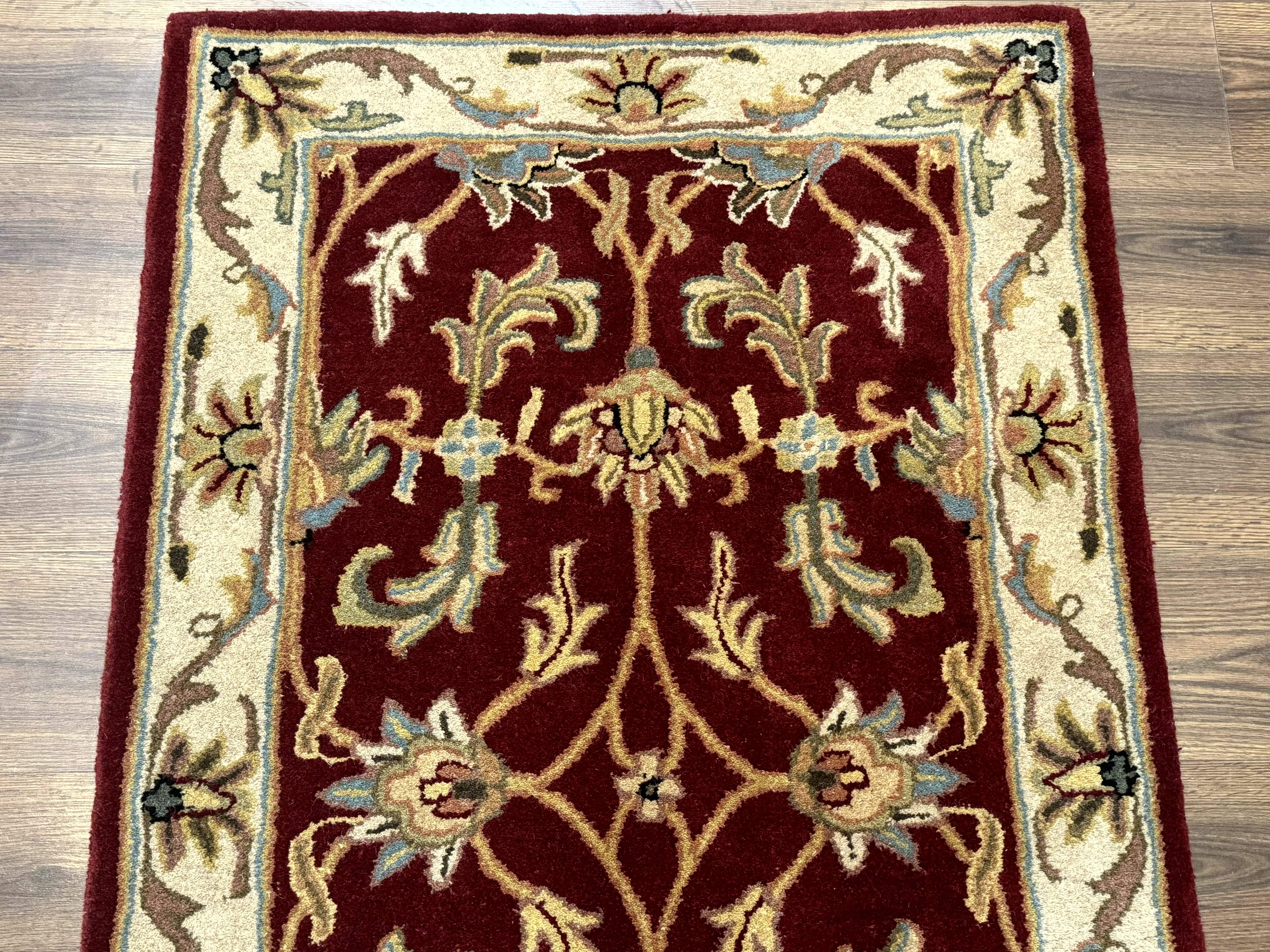 Small Floral Wool Rug 3x5, Safavieh Heritage Collection, Dark Red, Pair B - Jewel Rugs