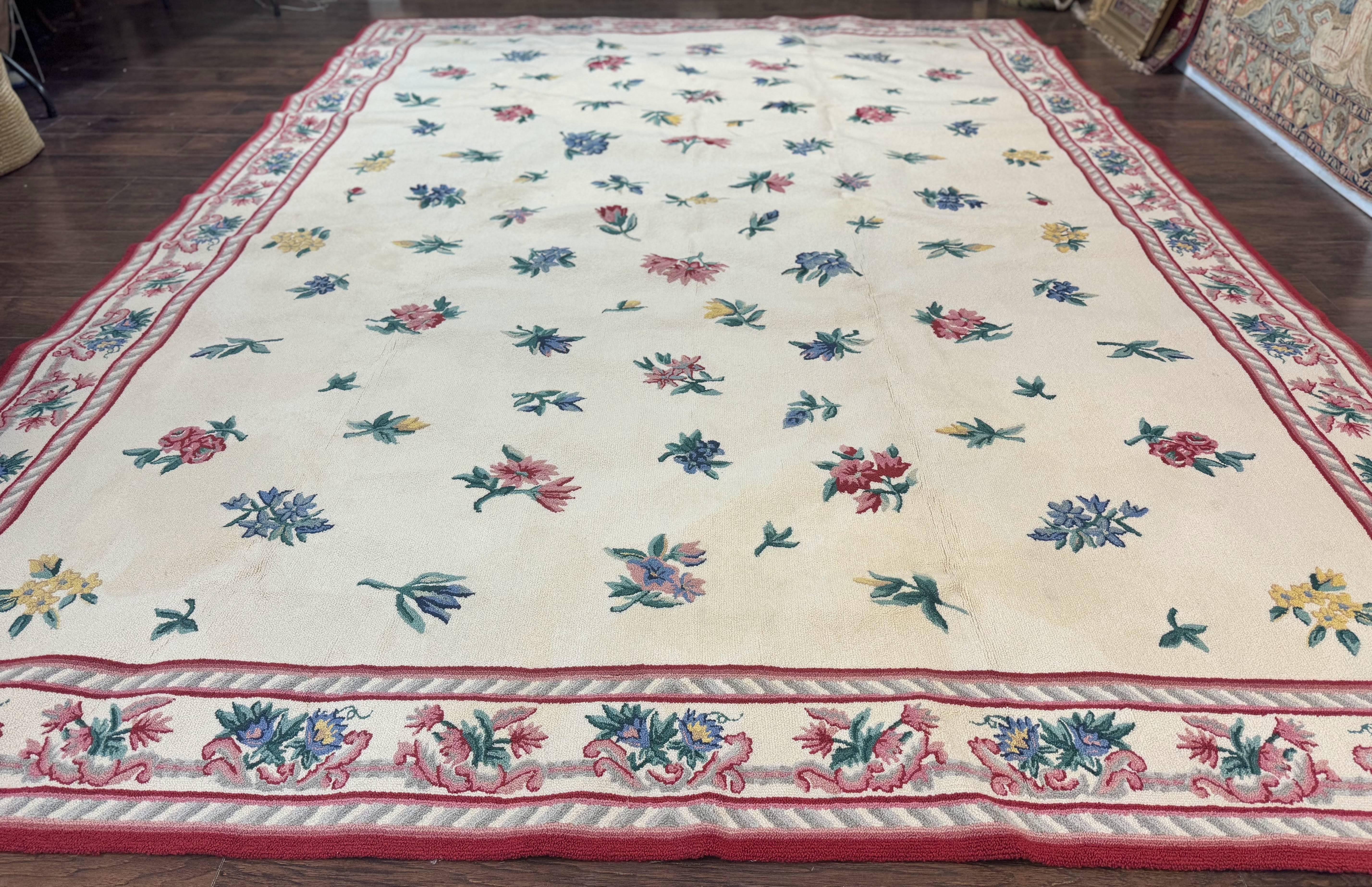 Stark Rug 10x14, Vintage Stark Carpet, Ivory, Floral, Wool, Large - Jewel Rugs
