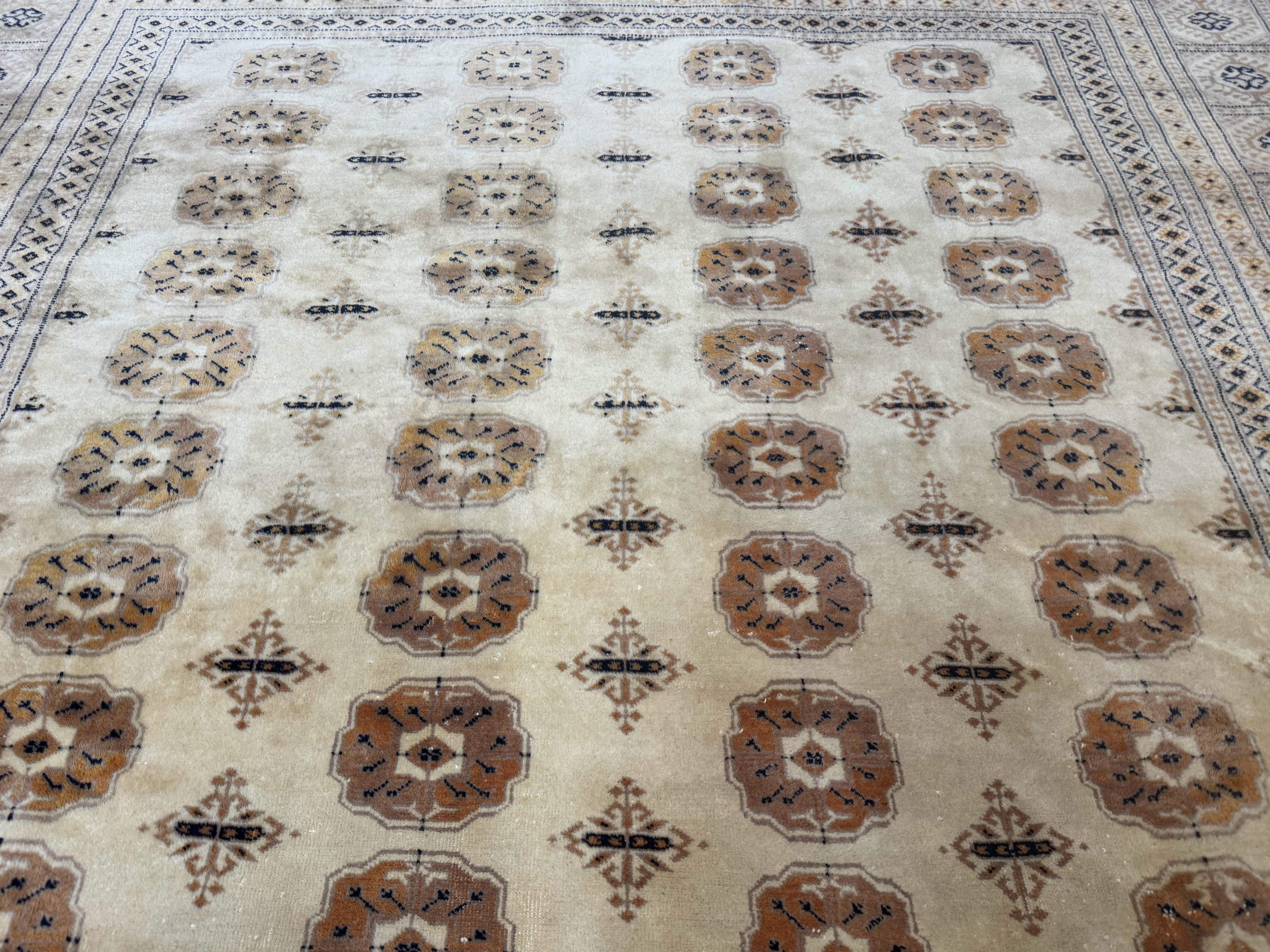 Pakistani Turkoman Bokhara Rug 8x12, Beige Vintage Tribal Wool Carpet - Jewel Rugs