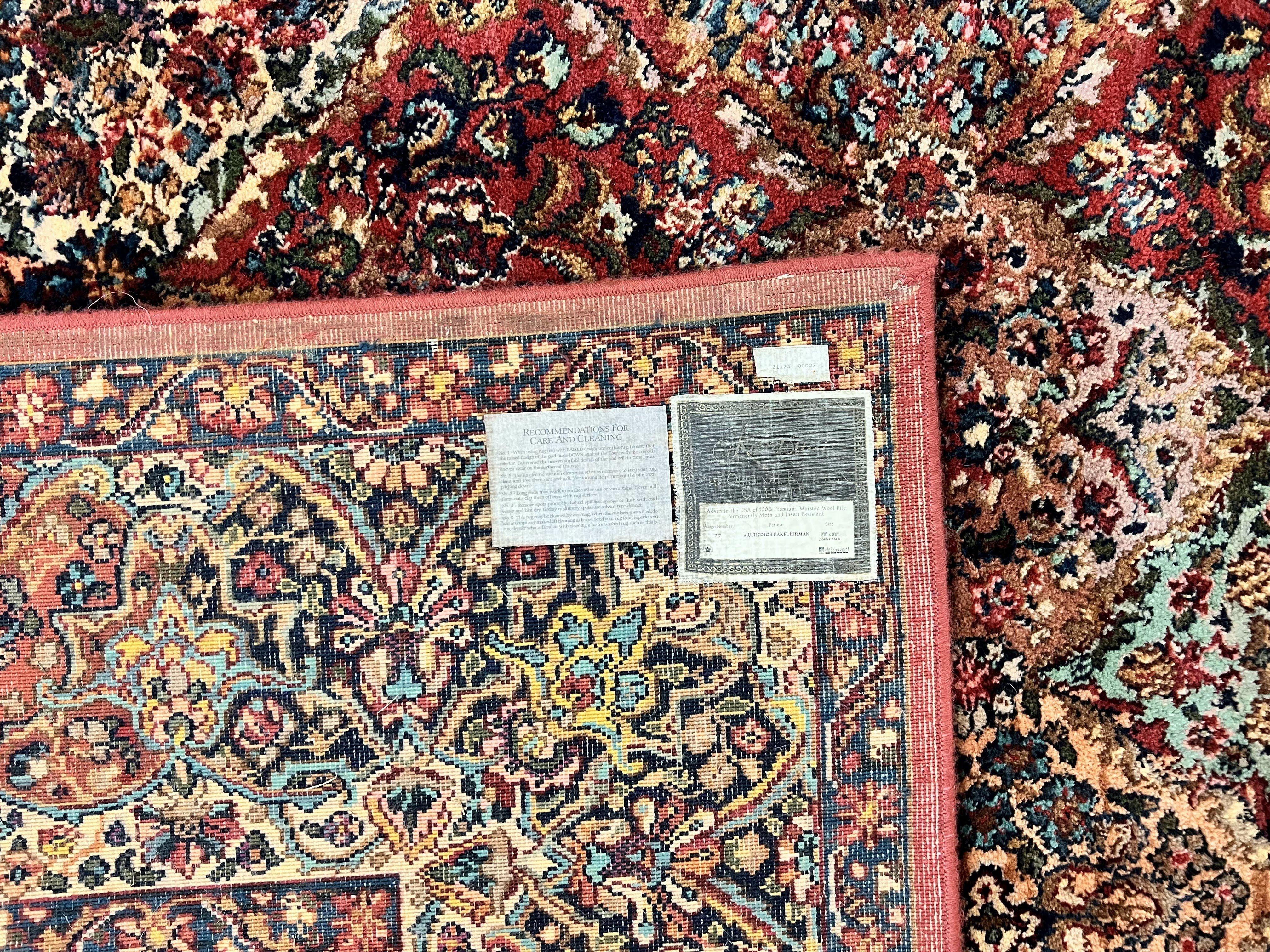 Karastan Multicolor Panel Kirman Rug #717, Square Wool Karastan Rug 9x9 ft, Wool Karastan Carpet, Original 700 Series, Rare Size 9 x 9 - Jewel Rugs