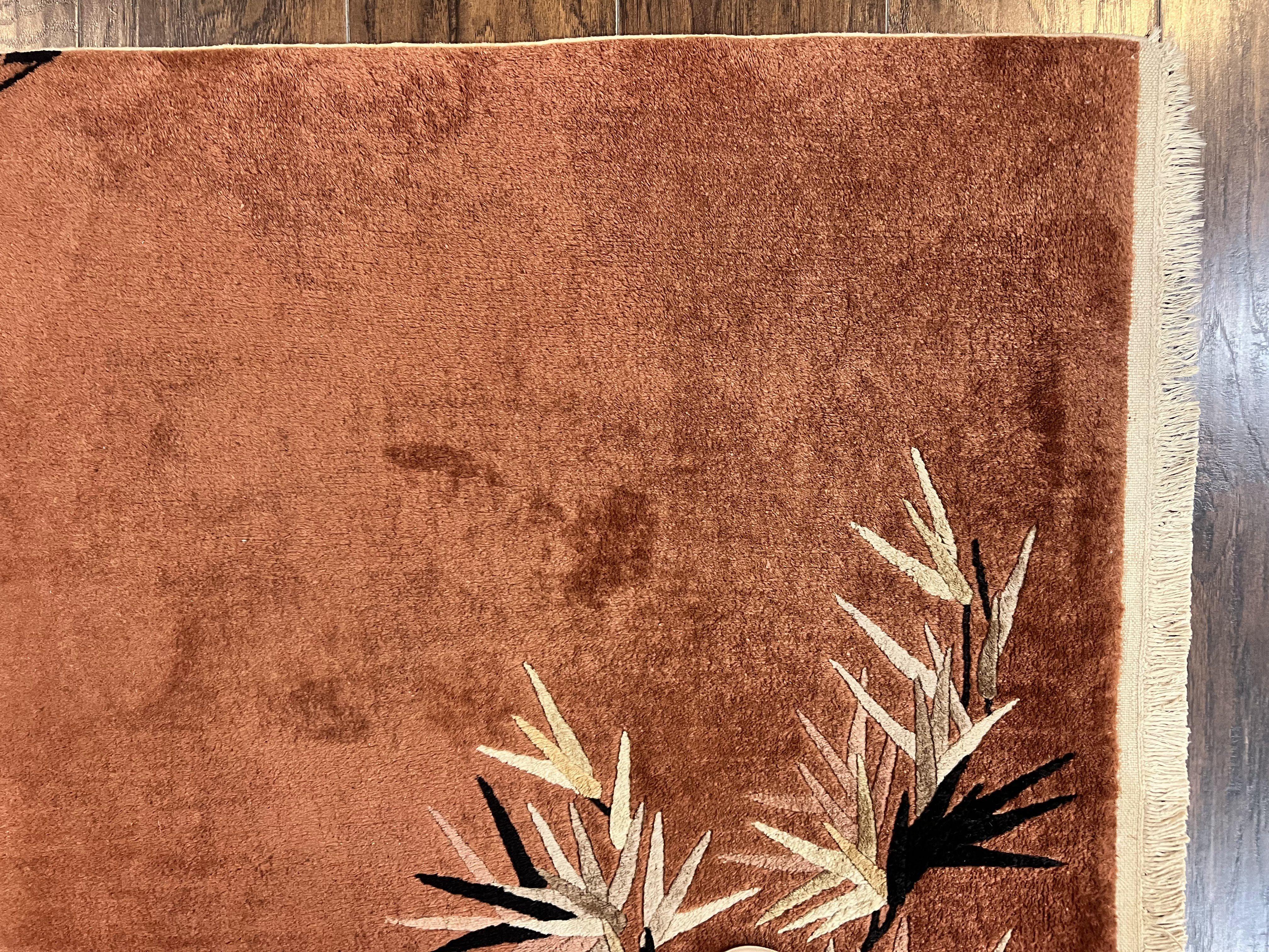 Chinese Art Deco Rug 3x5, Simple Design, Handmade, Vintage, Small Chinese Wool Rug, Red - Jewel Rugs