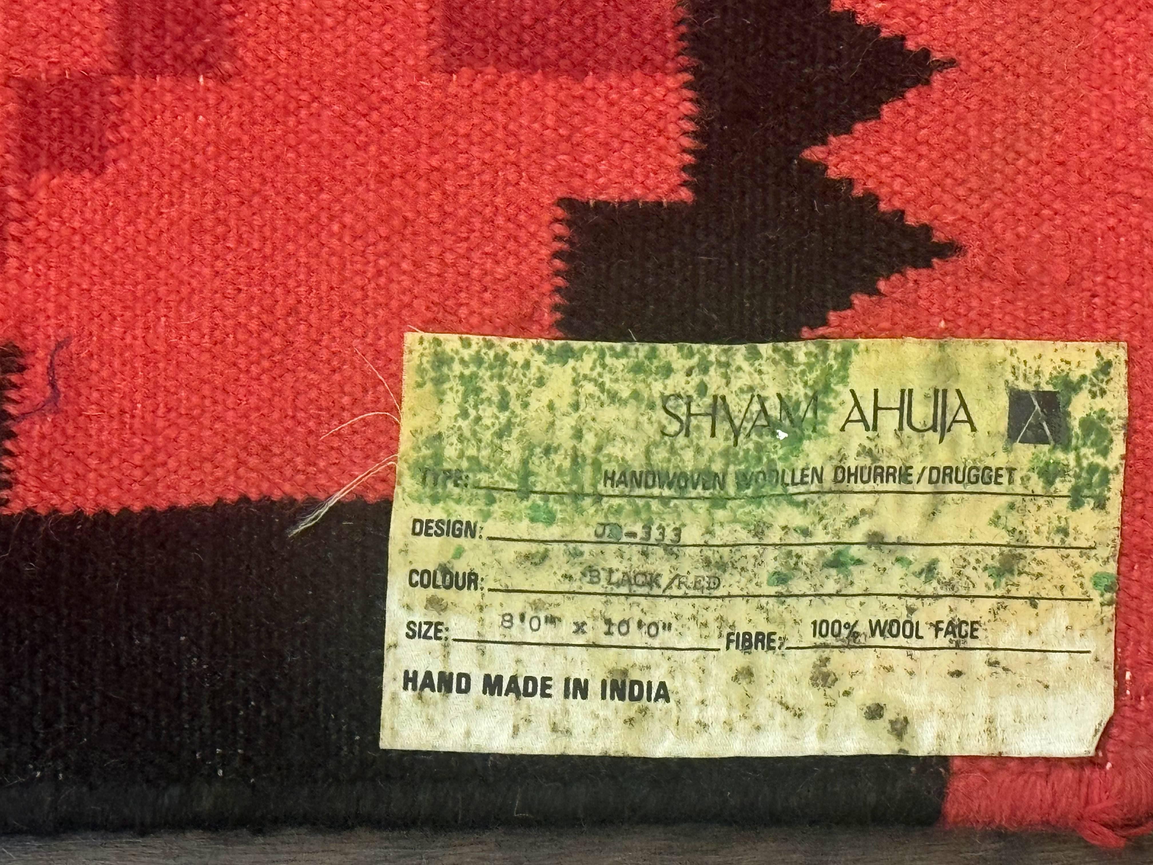 Large Indian Dhurrie Rug 8x10, Black Pink Green, 8 x 10 Kilim Rug, Handmade, Wool, Floral - Jewel Rugs