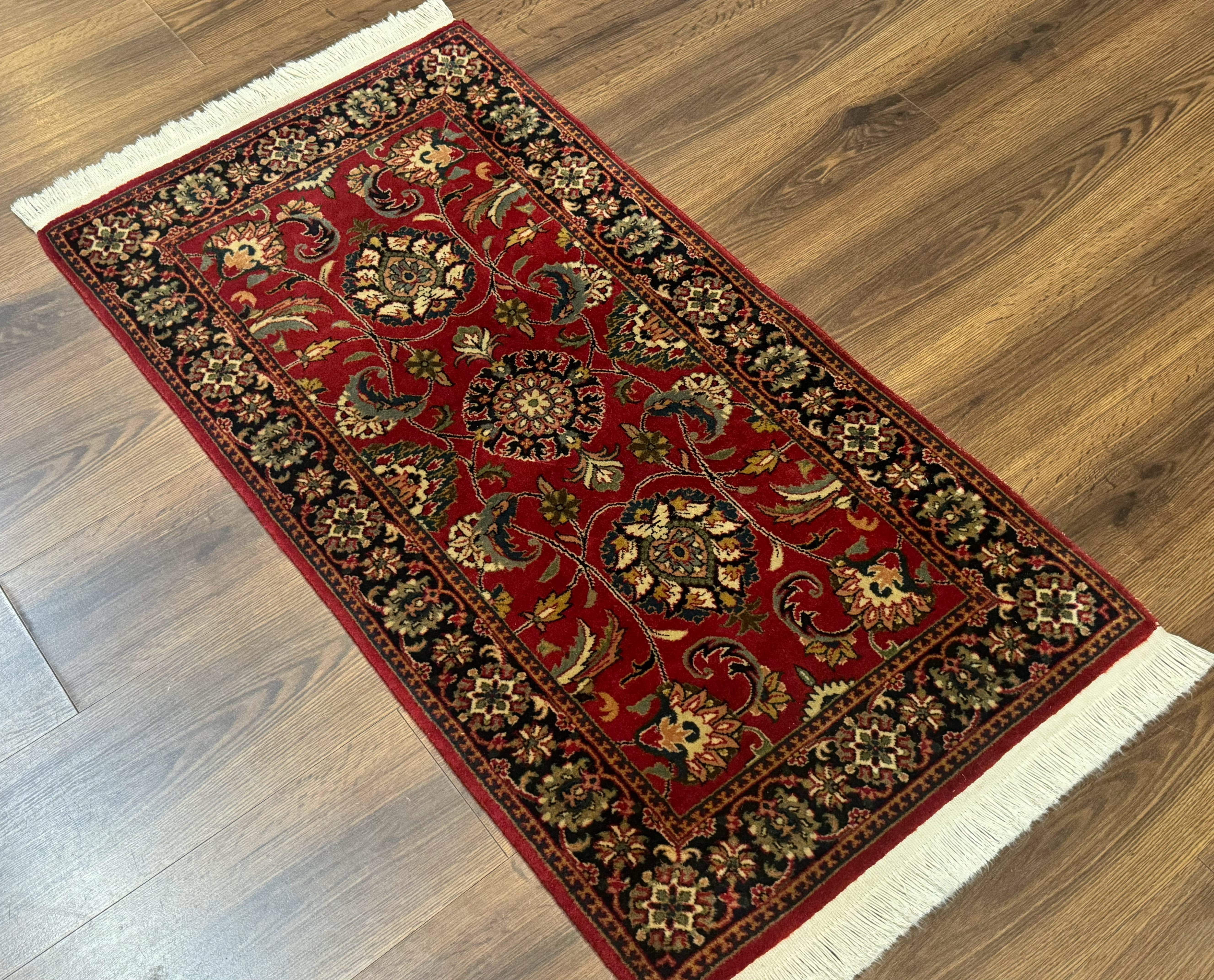 Indo Persian Sarouk Rug 2x4, Small Oriental Carpet, Red and Navy Blue, Fine 200 KPSI - Jewel Rugs