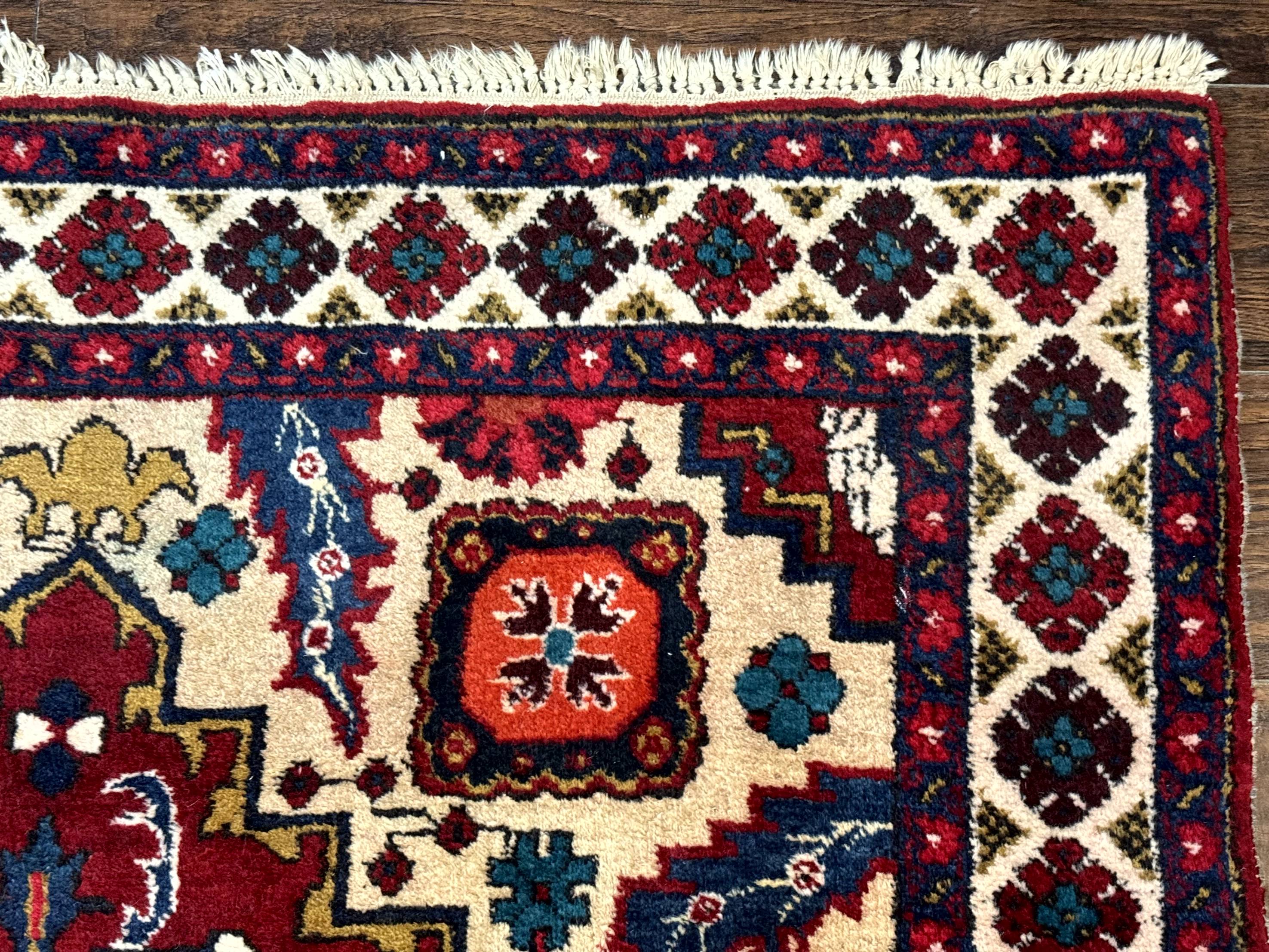 Persian Bakhtiari Rug 4.8 x 11, Wide Tribal Runner, Red Ivory and Blue, Vibrant Colors, Antique, Wool, Rare - Jewel Rugs