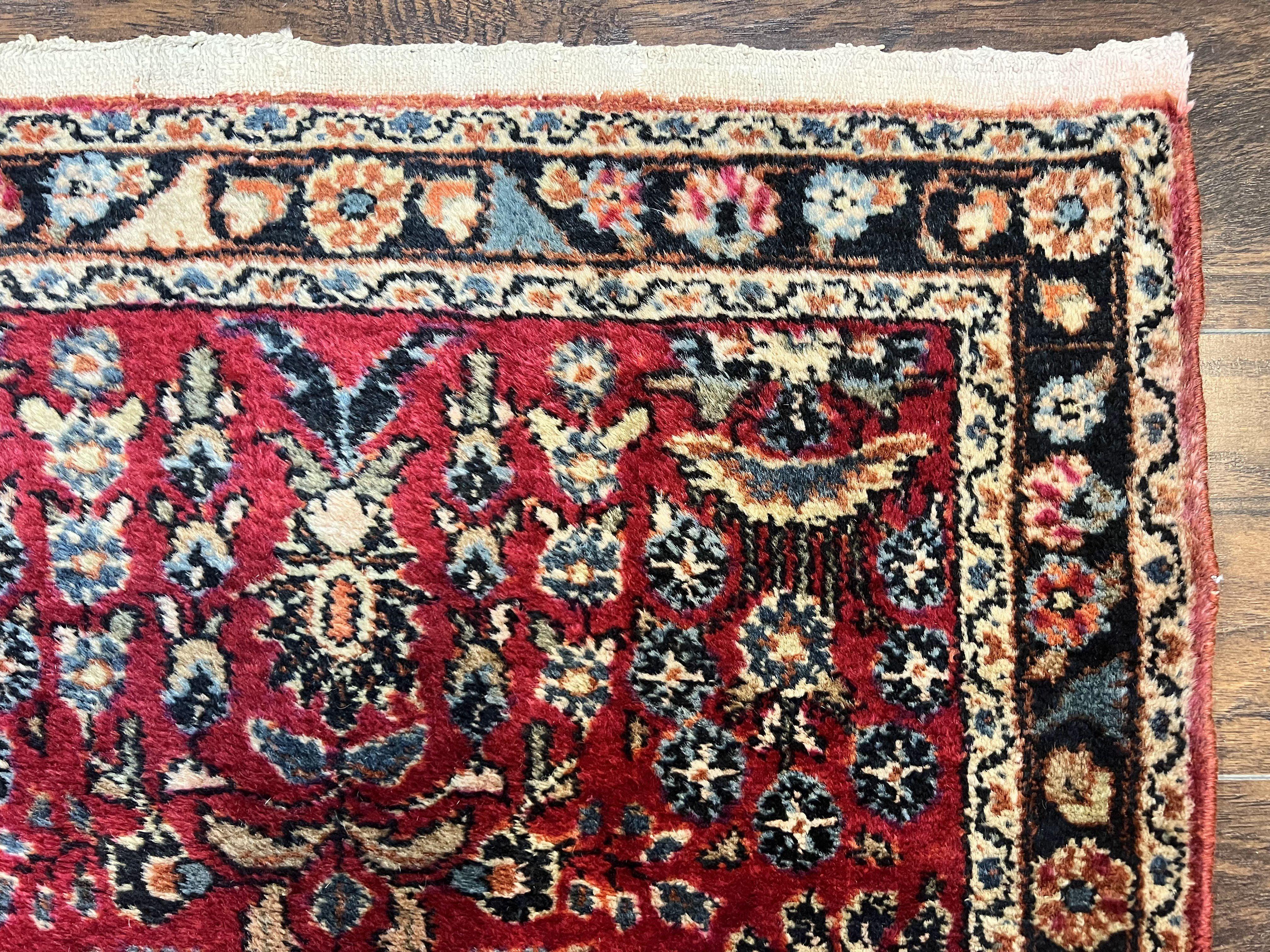 Antique Persian Runner Rug 2.6 x 10, Persian Hamadan Lilian Rug, Floral Wool Handmade 1920s Sarouk Carpet, Rug for Hallway, 10ft Runner - Jewel Rugs