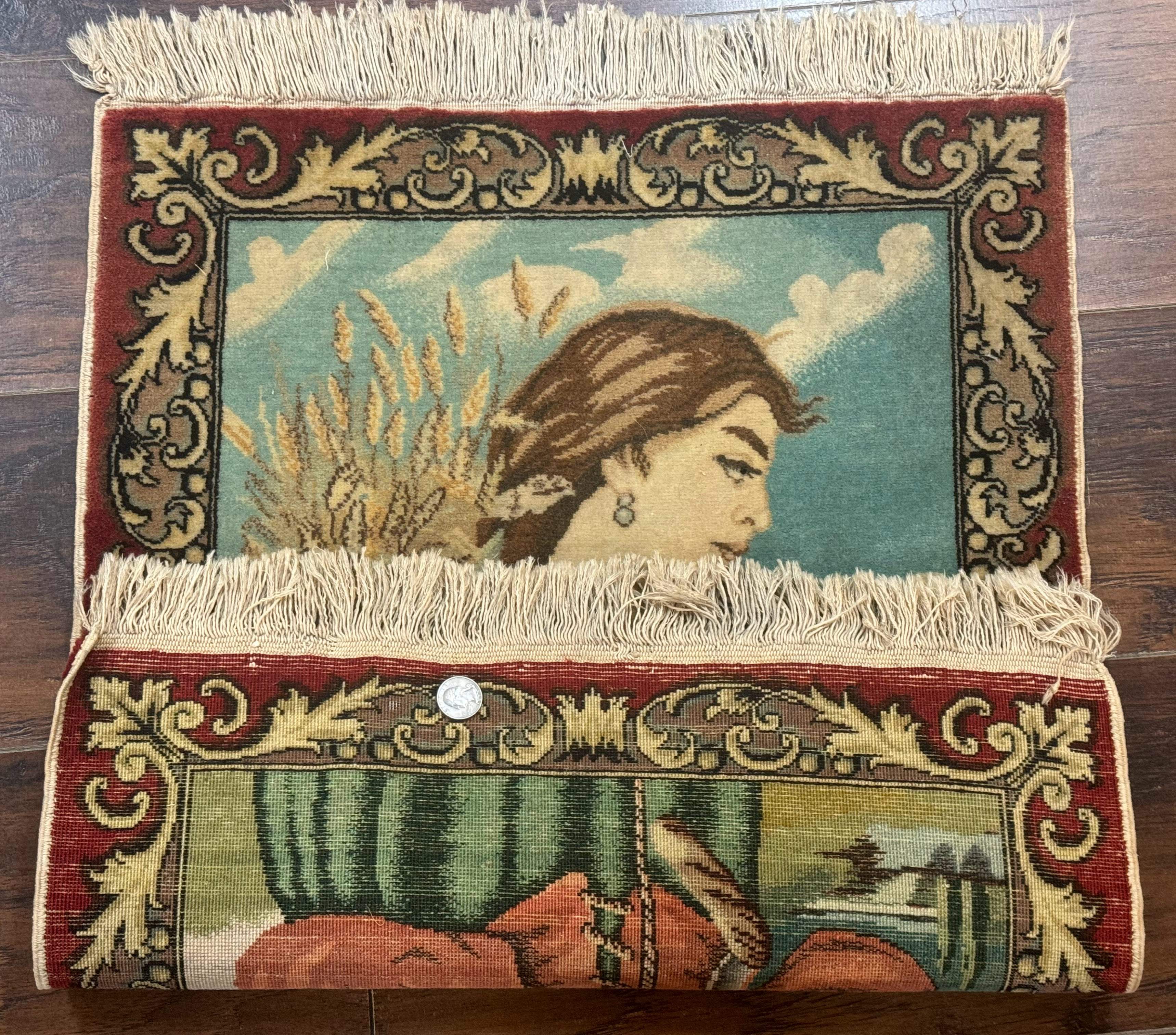 Persian Tabriz Pictorial Rug, Young Lady with Wheat, Very Fine, Wool, Wall Hanging Rug - Jewel Rugs