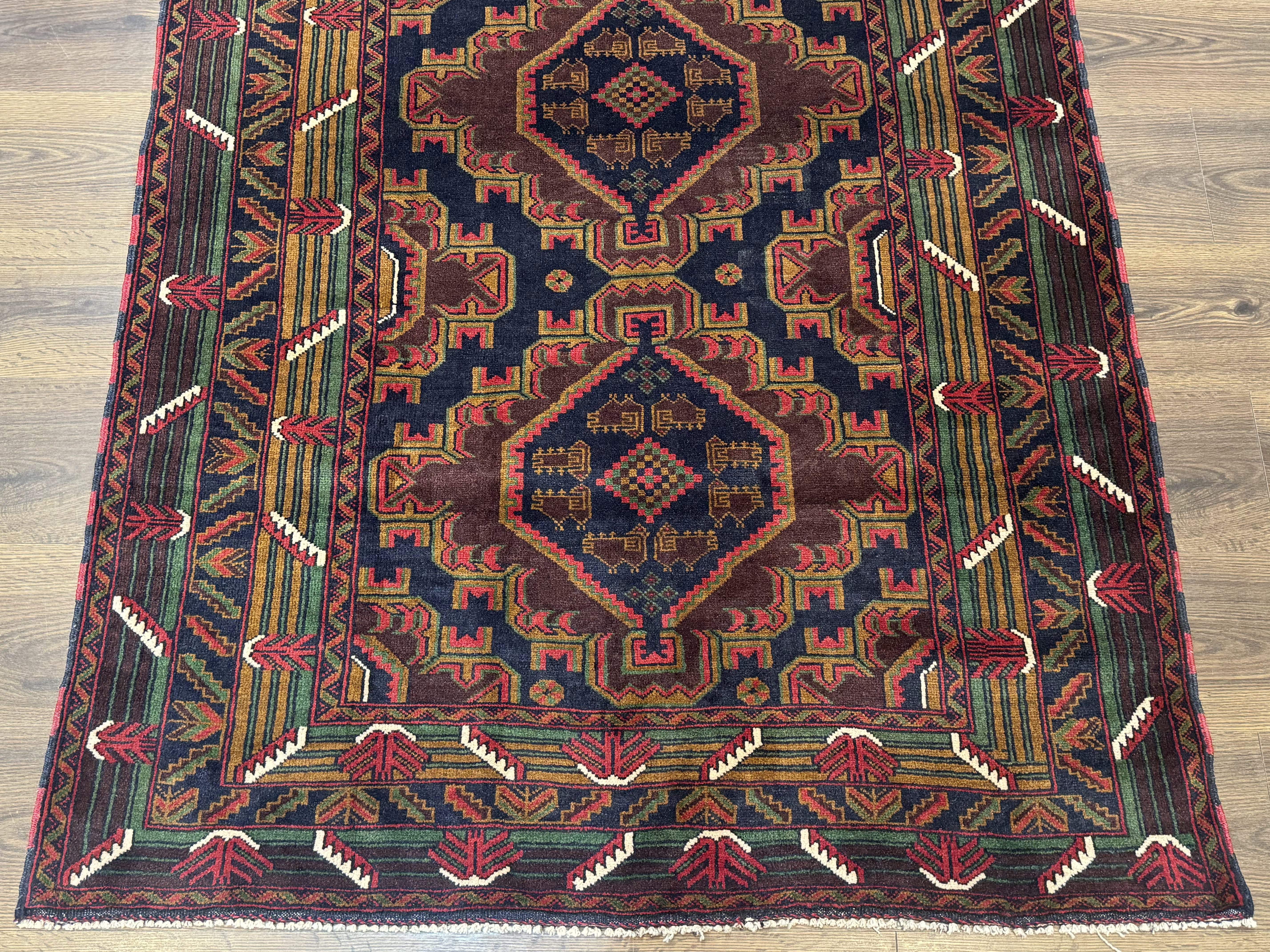 Persian Baluch Rug 4x6 – Navy and Plum, Hand-Knotted Wool Tribal Carpet - Jewel Rugs