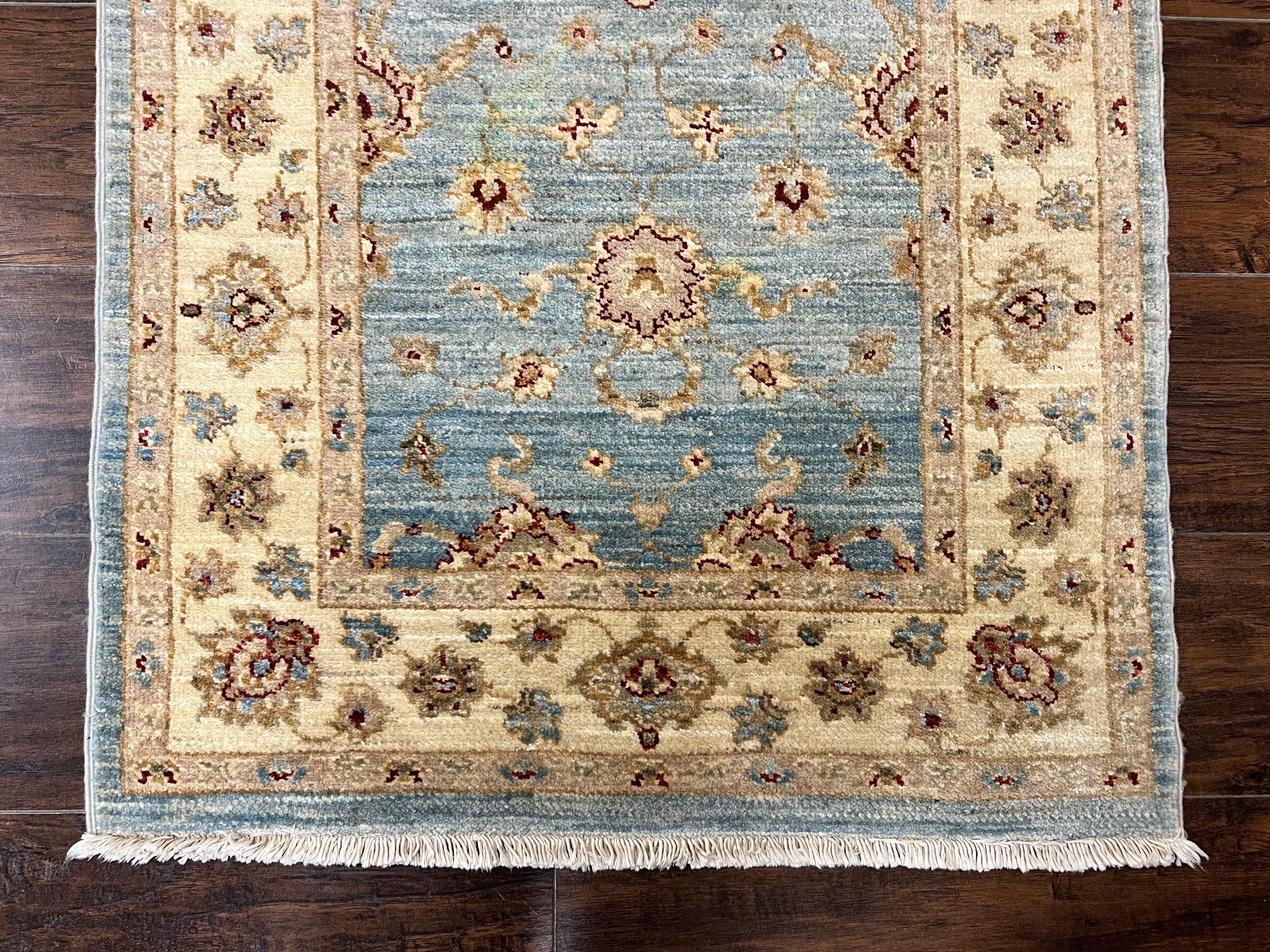 Peshawar Runner Rug 2.8 x 15.8, Light Blue and Cream, Long Hand Knotted Handmade Hallway Runner, Oriental Carpet, Pastel Colors, Wool Rug - Jewel Rugs