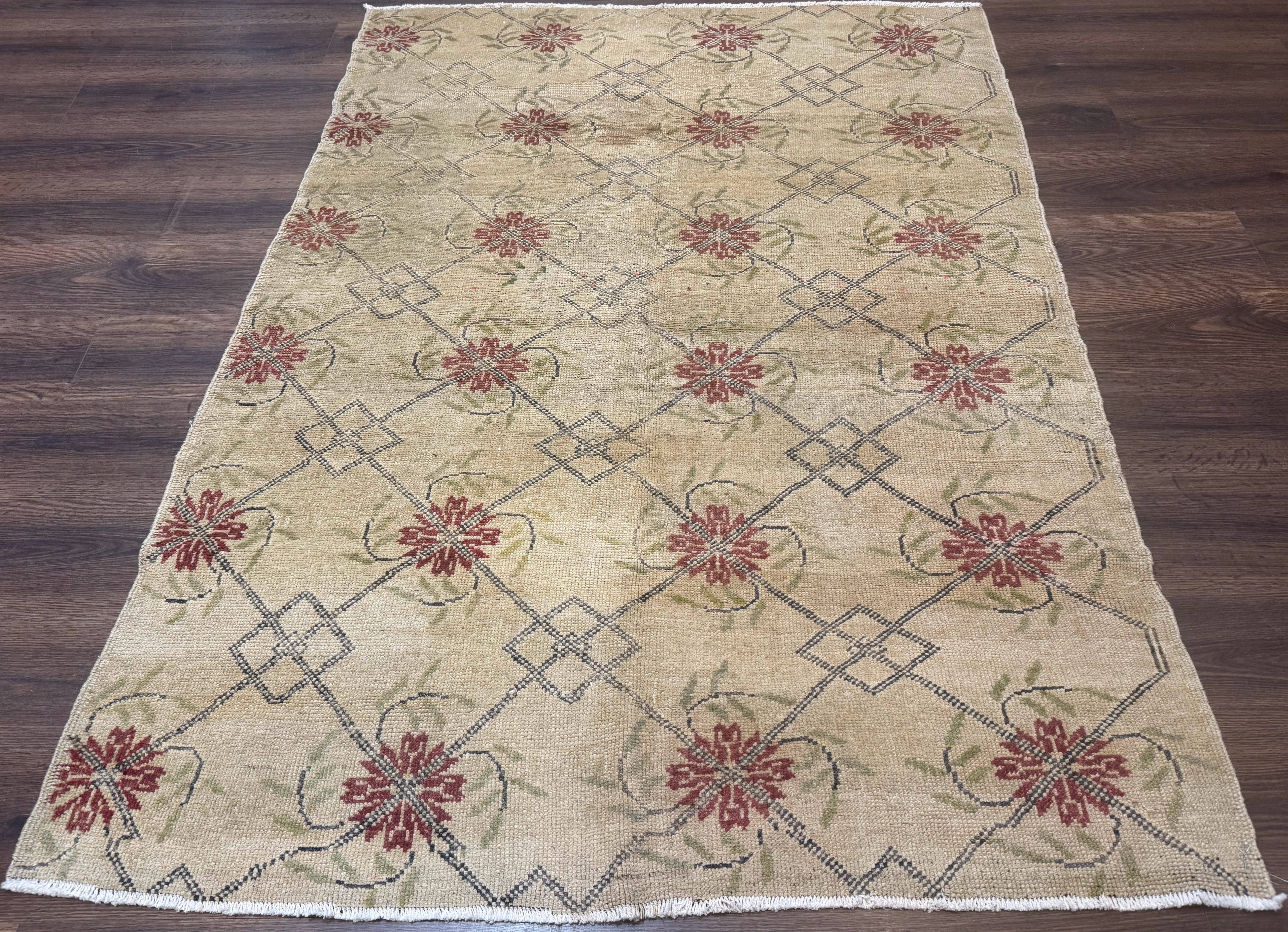Turkish Rug 5x6, Oushak Carpet, Beige - Jewel Rugs