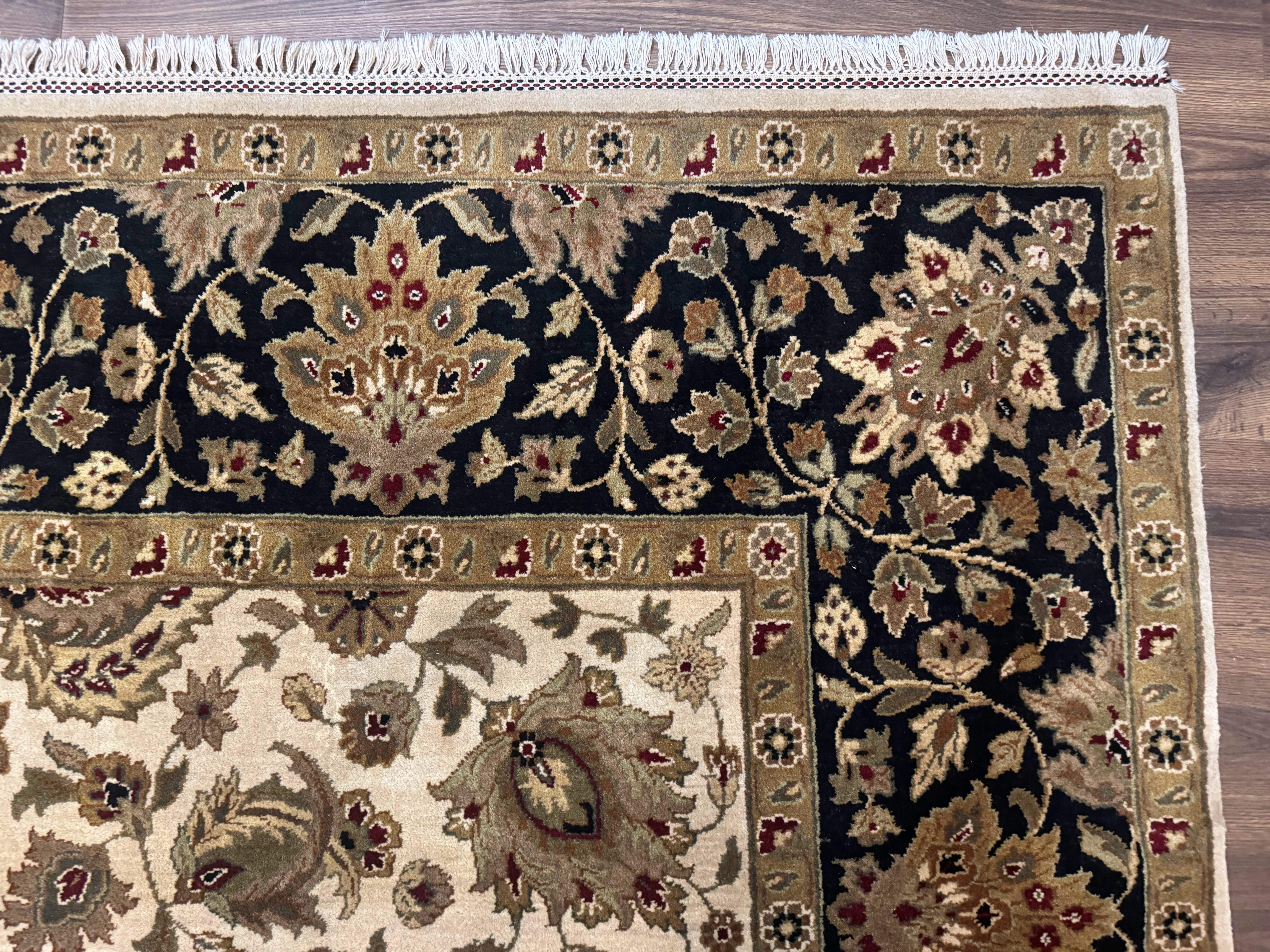 Indo Persian Mahal Rug 9x12, Cream and Black, Hand Knotted Wool Traditional Oriental Carpet - Jewel Rugs