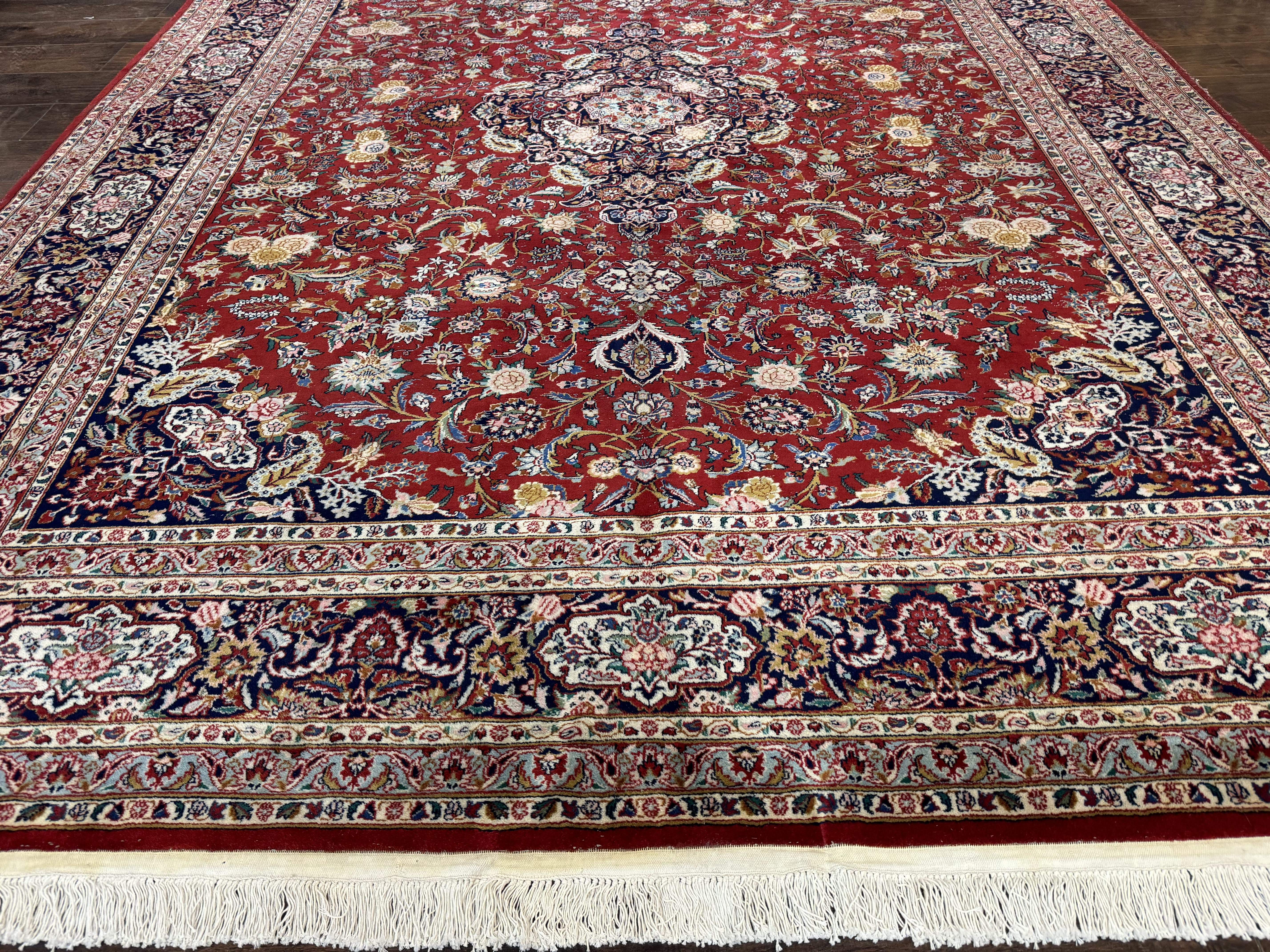 Indo Persian Rug 9x11 ft – Red and Navy, Hand-Knotted Traditional Wool Carpet - Jewel Rugs
