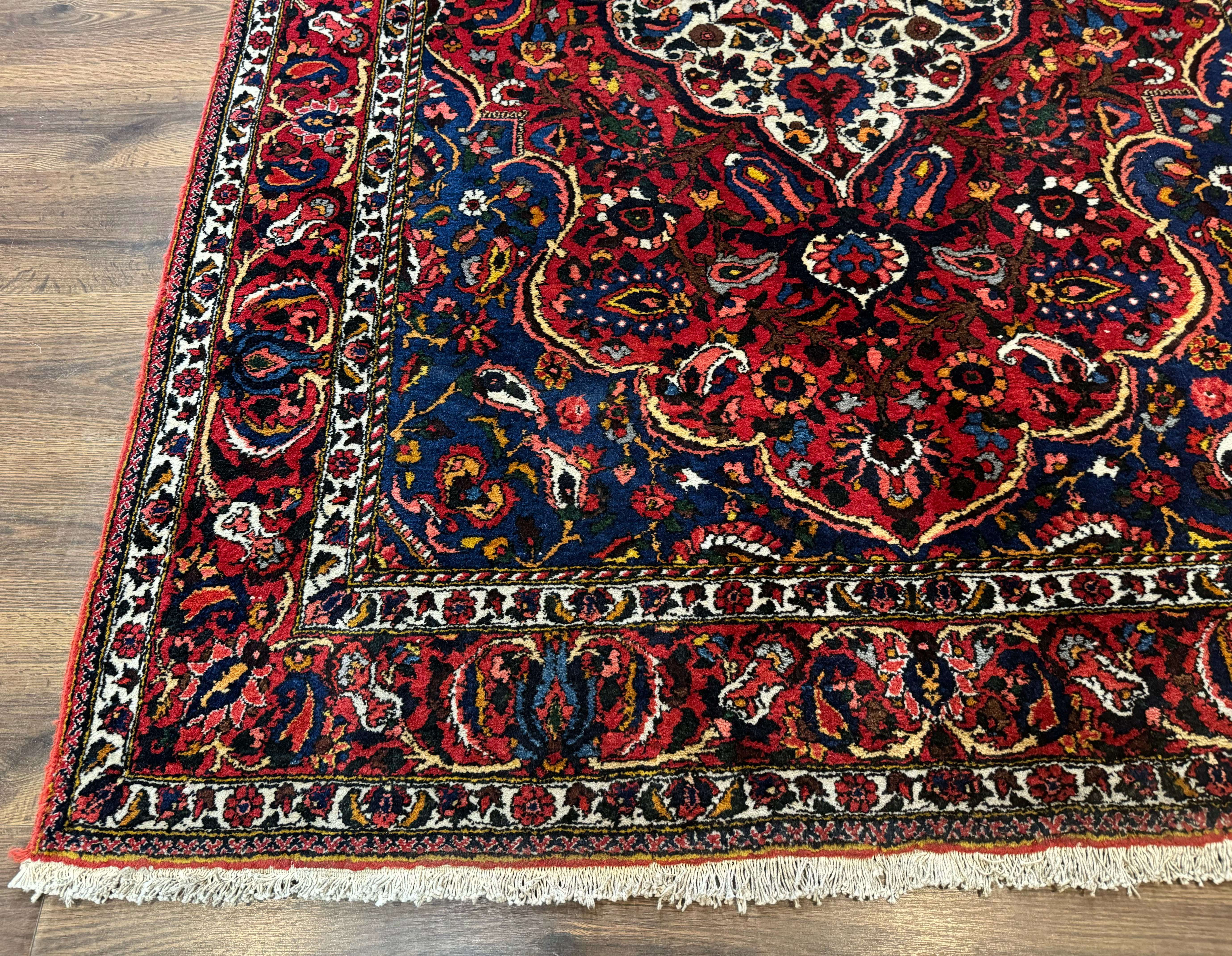 Persian Tribal Rug 5x9, Bakhtiyari Chalshotor Carpet, Medallion, Red Ivory Navy Blue - Jewel Rugs