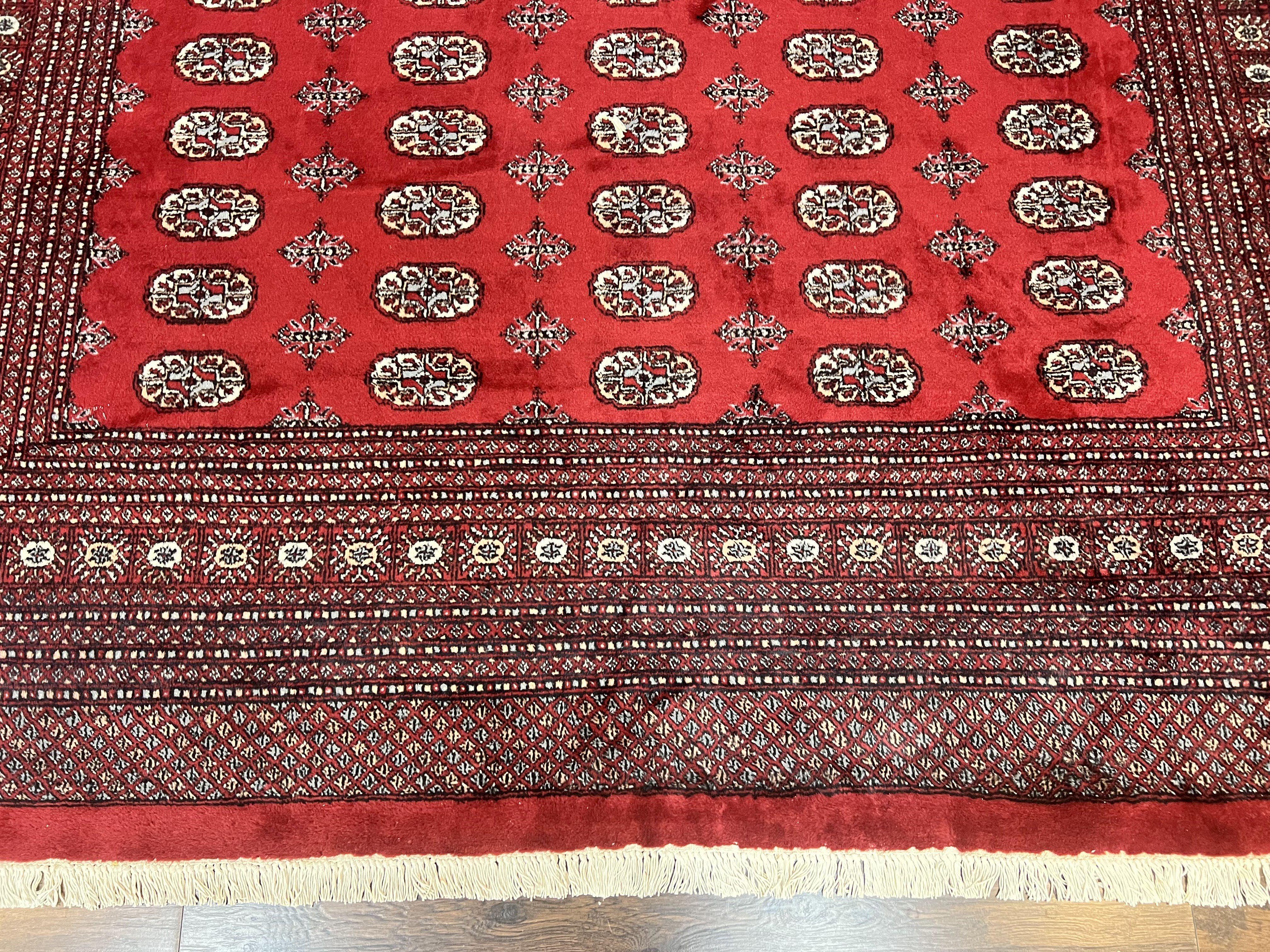Turkoman Rug 8 x 11.6, Red Bokhara Pakistani Carpet, Wool Handmade Vintage Rug - Jewel Rugs