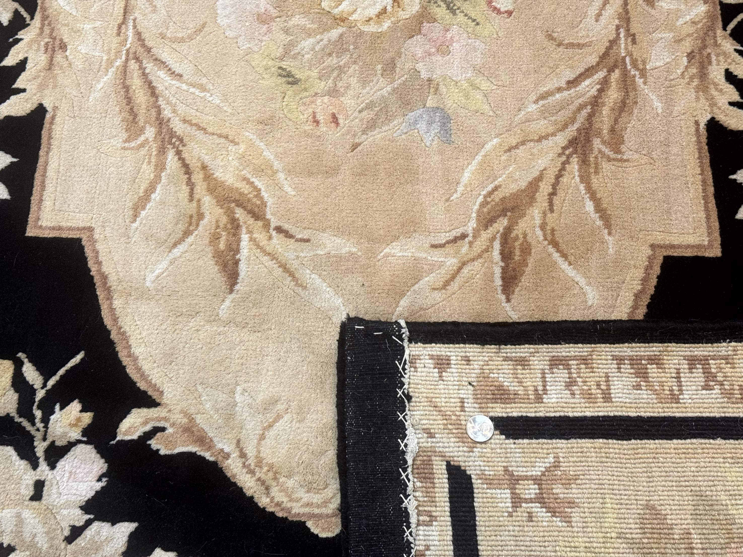Chinese Aubusson Rug 6x9, Wool Pile, Black, Floral, Elegant - Jewel Rugs