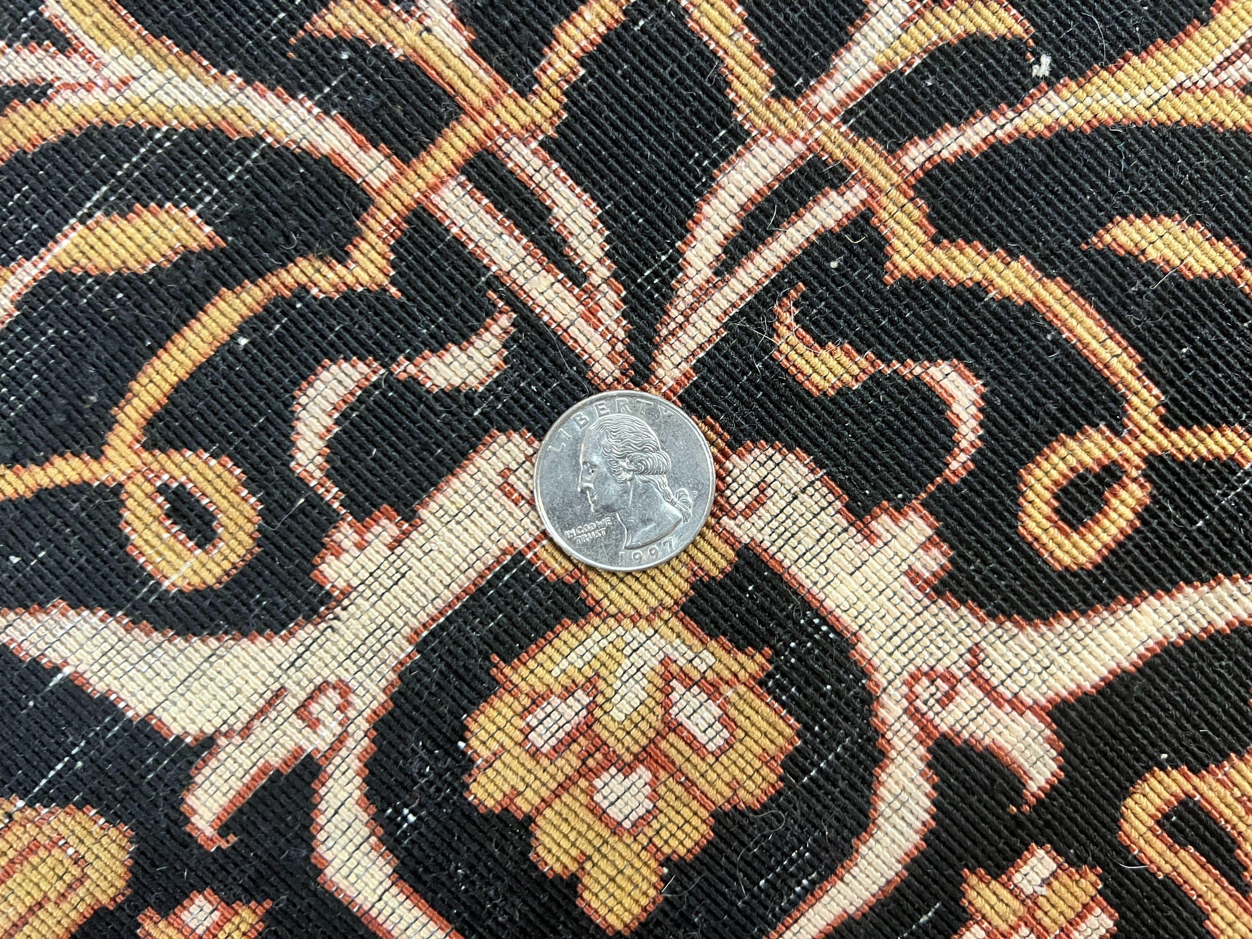 Persian Tabriz Rug 5x5, Wool & Silk Hand Knotted Antique Carpet, Black Square Rug, Floral Bird Motifs, 50 Raj 330 KPSI Very Fine - Jewel Rugs