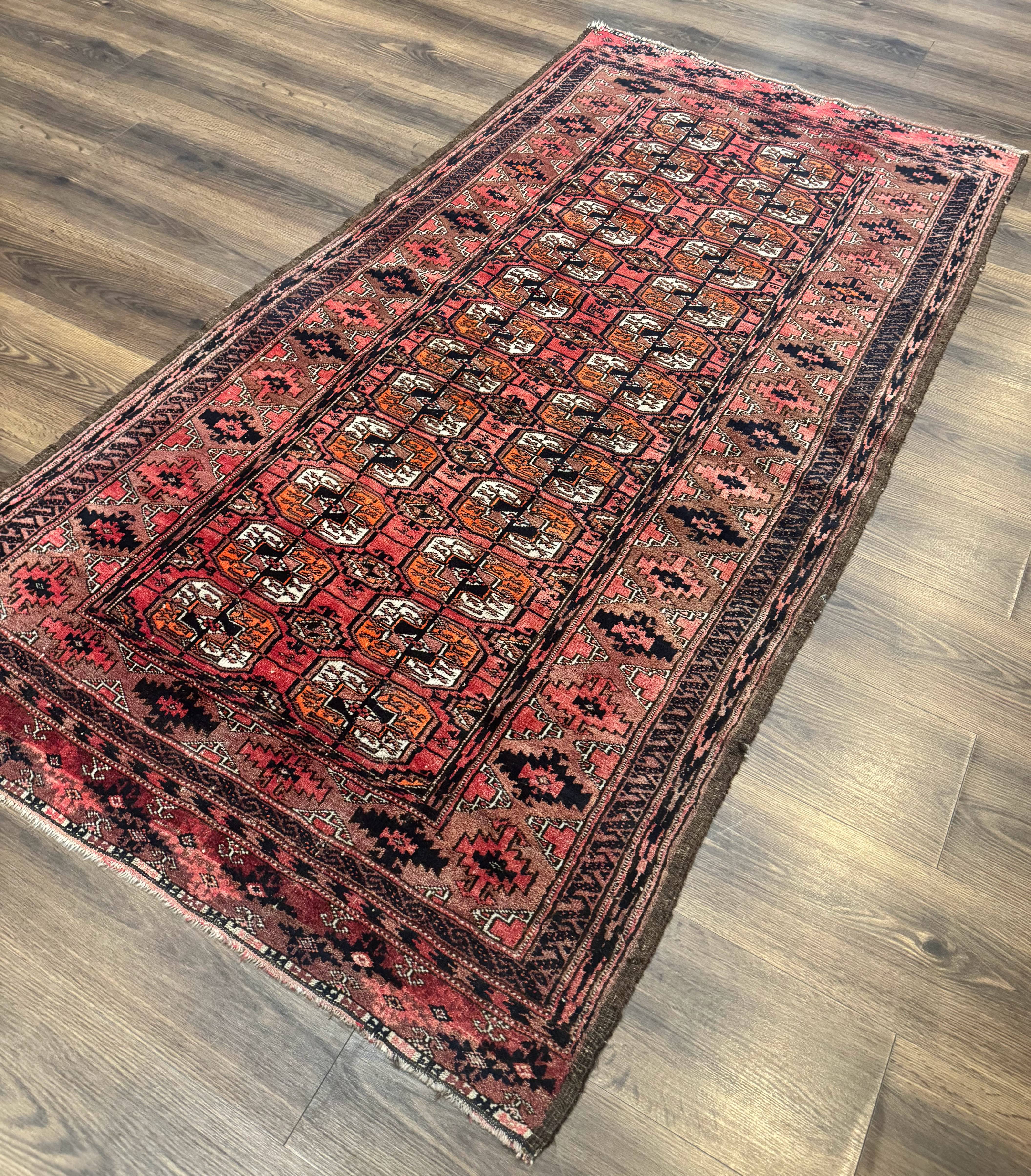 Antique Turkoman Rug 3.7 x 6.7, Red, Wool Runner Rug - Jewel Rugs
