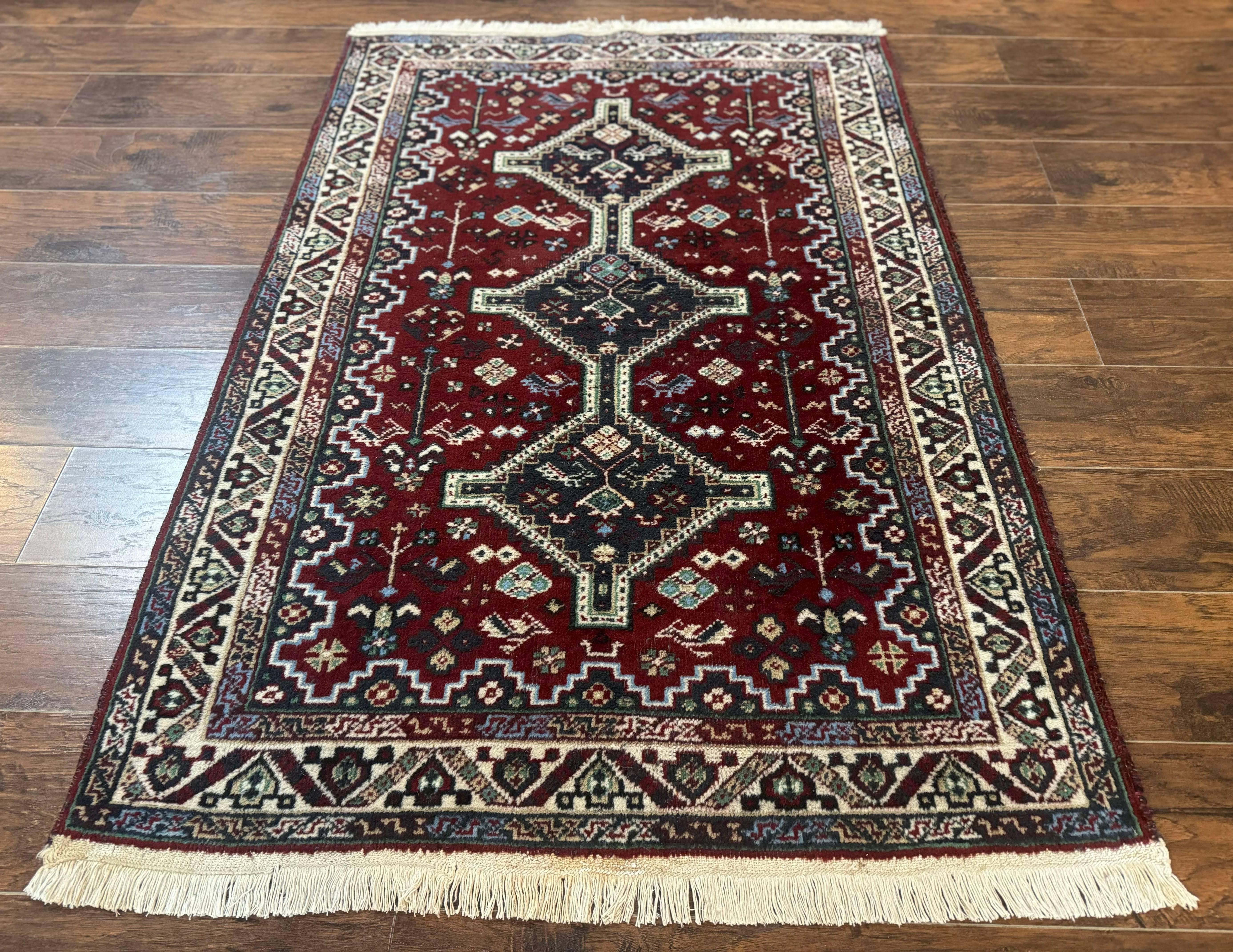 Persian Afshar Rug 4x5 Red Navy Geometric Tribal Wool Carpet - Jewel Rugs