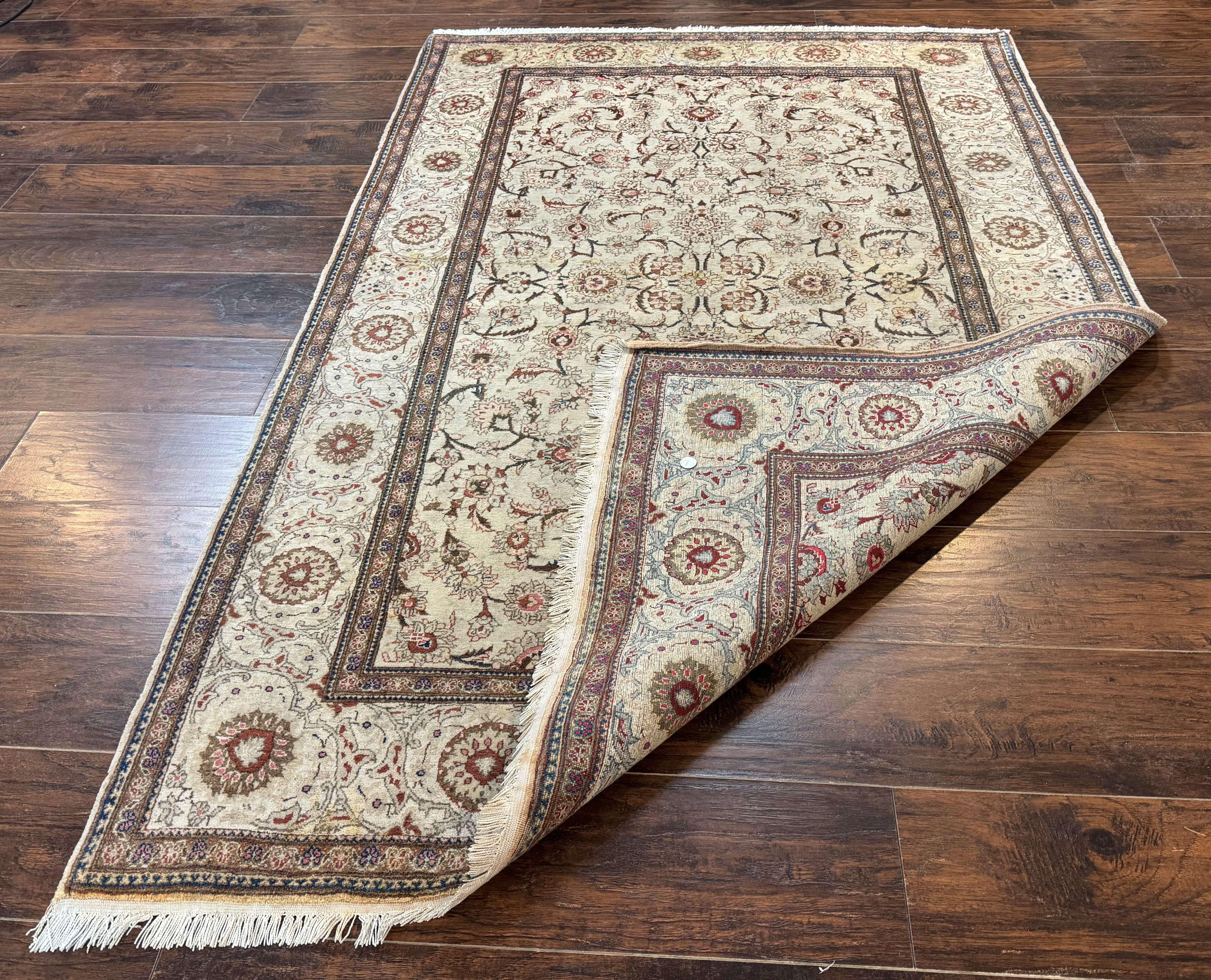 Persian Kashan Rug 5x7, Beige, Fine 250 KPSI - Jewel Rugs