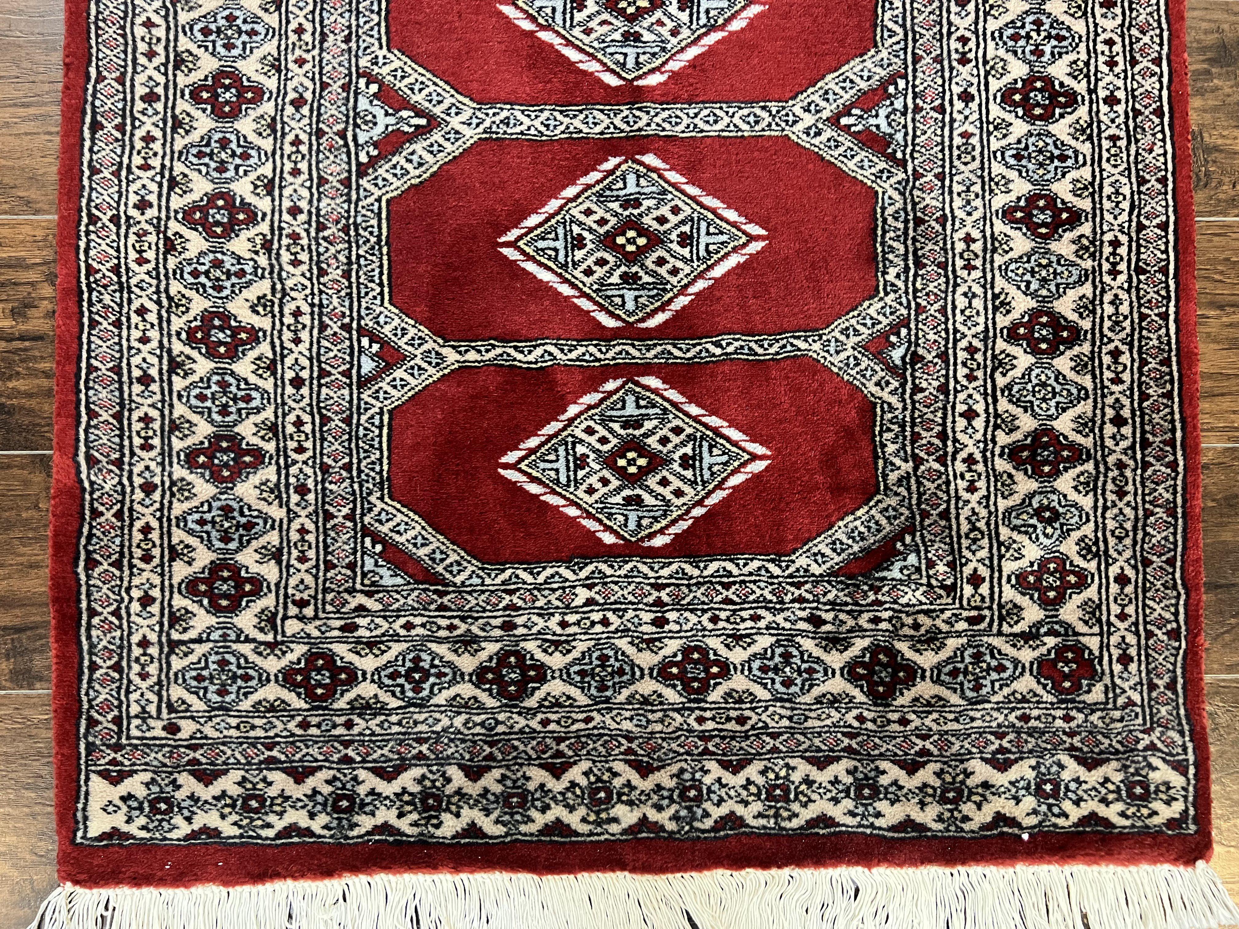 Red Turkoman Bokhara Rug 3x5, Pakistani Carpet 3 x 5 ft, Hand Knotted Wool Vintage Rug - Jewel Rugs