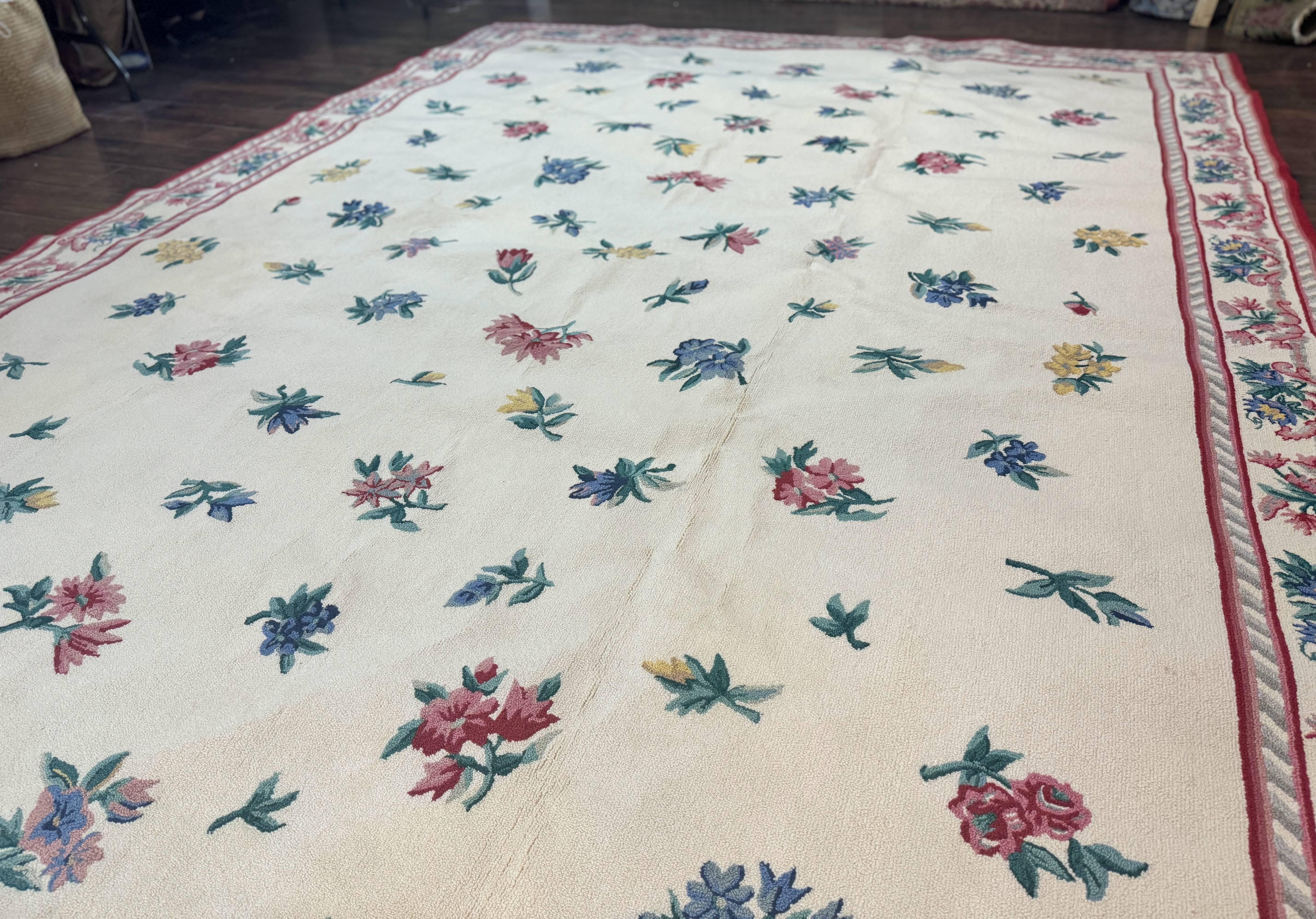 Stark Rug 10x14, Vintage Stark Carpet, Ivory, Floral, Wool, Large - Jewel Rugs