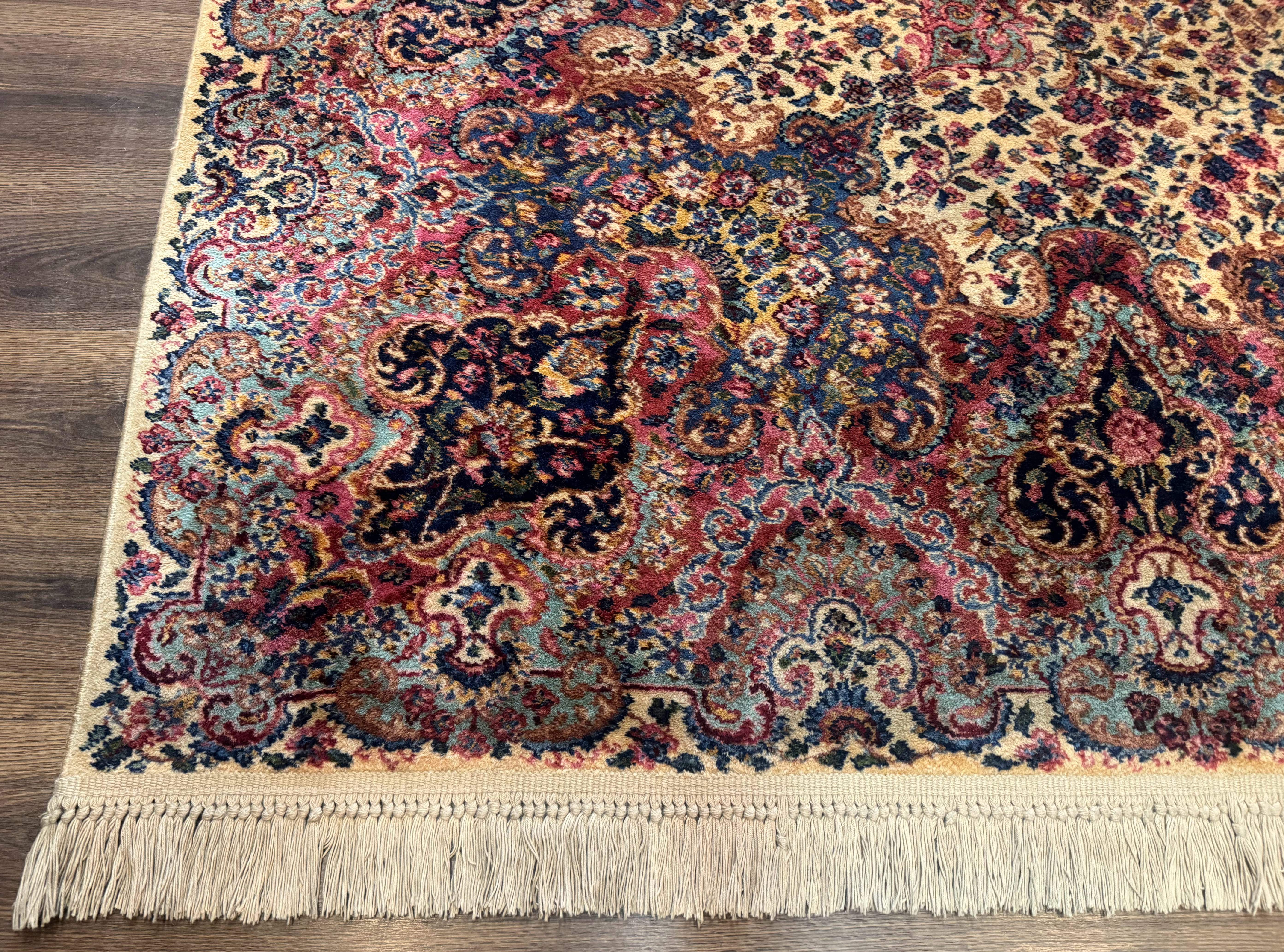 Karastan Ivory Floral Kirman Rug 8.8 x 12, Wool Vintage Discontinued - Jewel Rugs