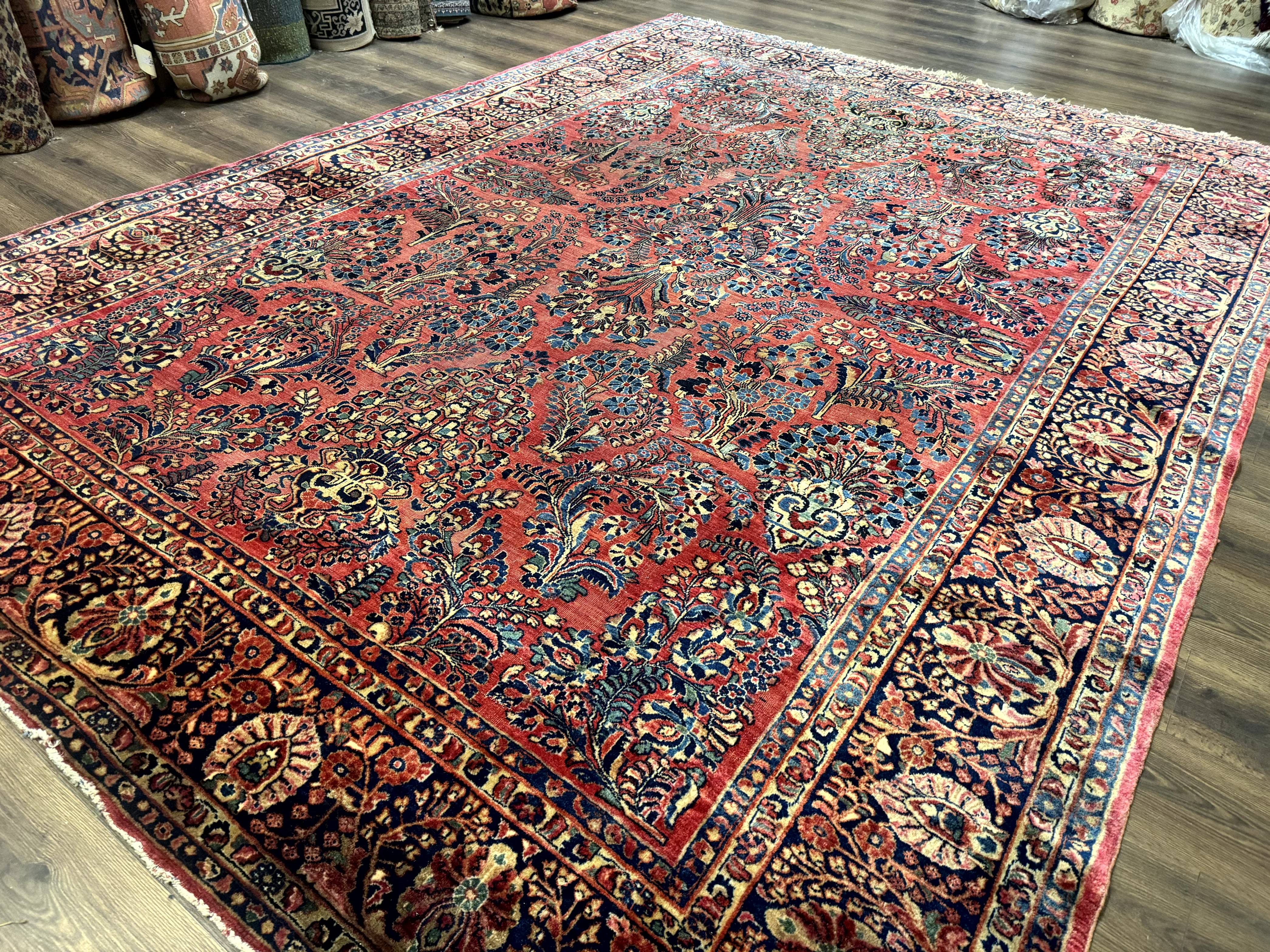 Antique Persian Sarouk Rug 9x12, Red, Floral - Jewel Rugs