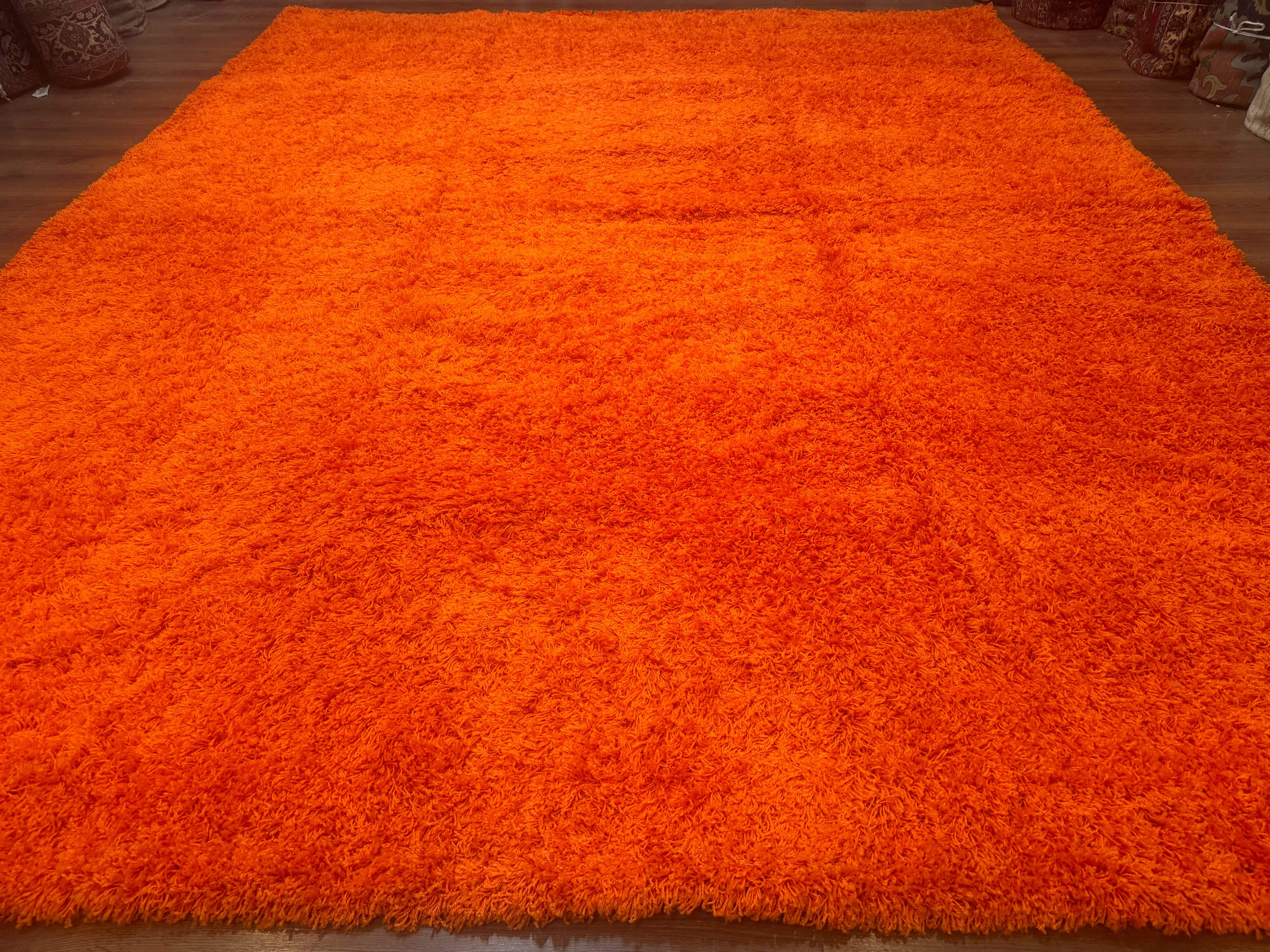 Large Orange Shag Rug 10x13 ft - Jewel Rugs
