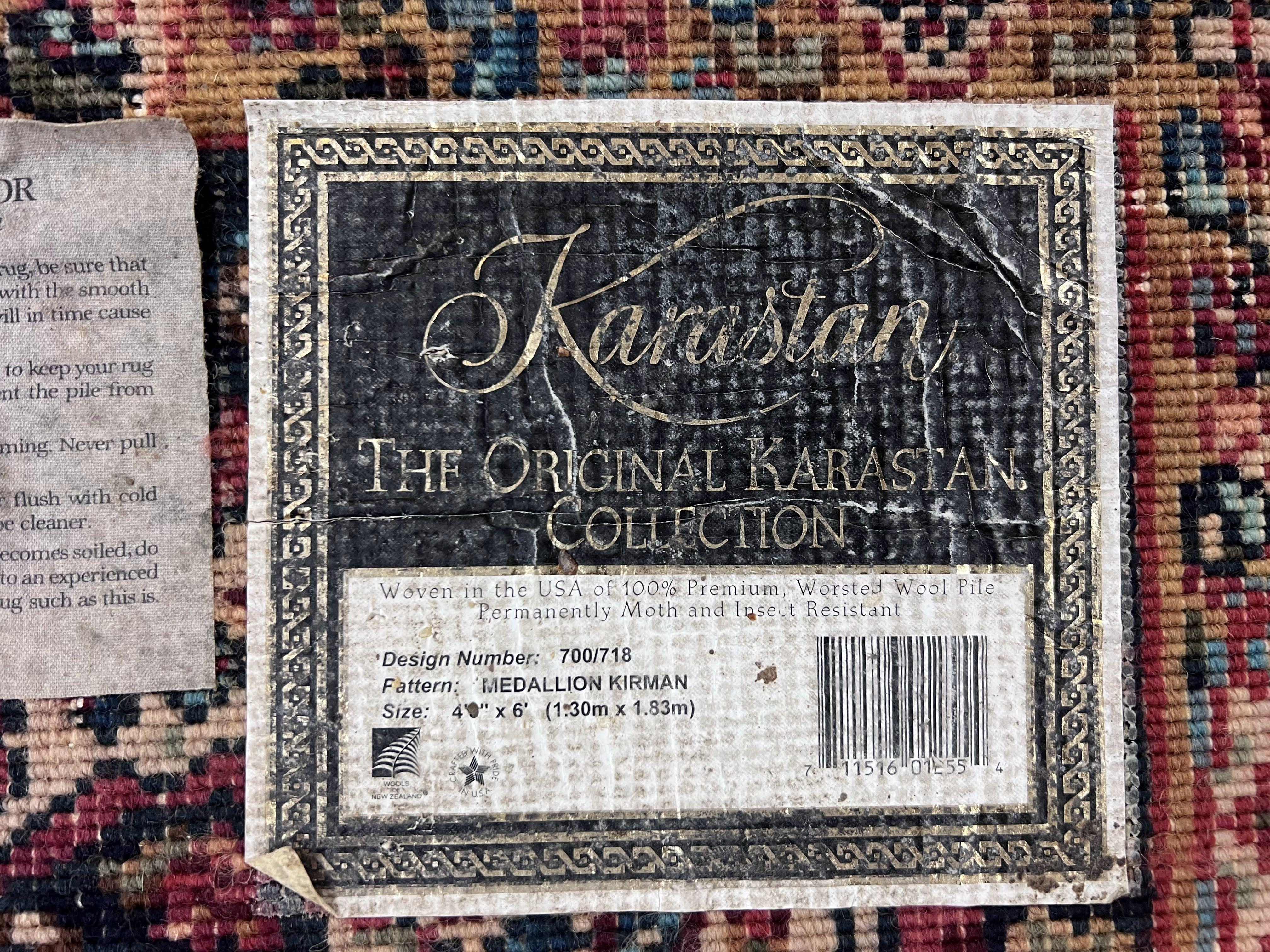 Karastan Rug 4x6 Medallion Kirman #700/718, Original Karastan Collection 700 Series, Discontinued Wool Karastan Carpet Vintage 4 x 6 Rug - Jewel Rugs