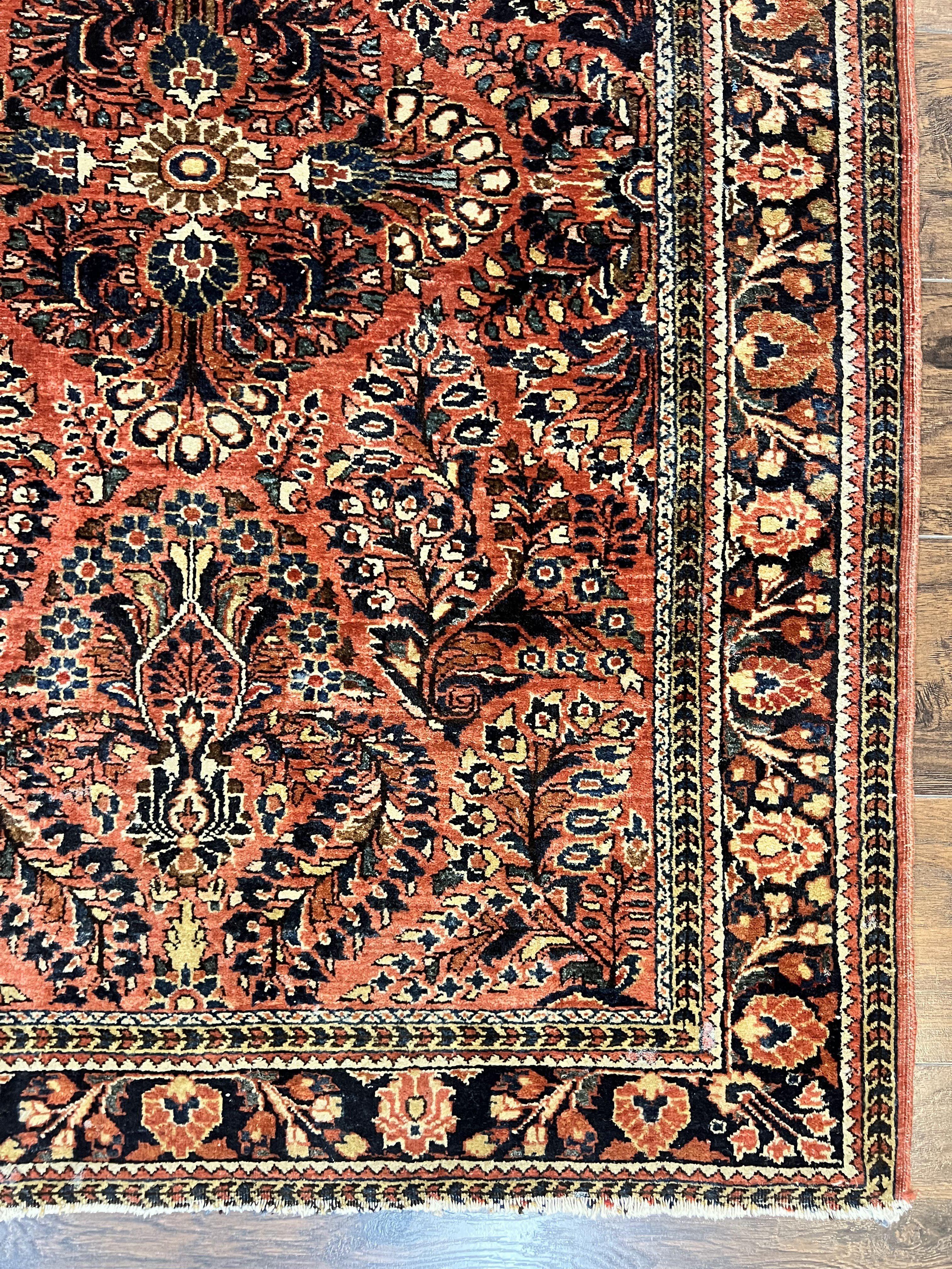 Antique Persian Sarouk Rug 3x5, Red Floral 1920s Handmade Small Wool Carpet - Jewel Rugs