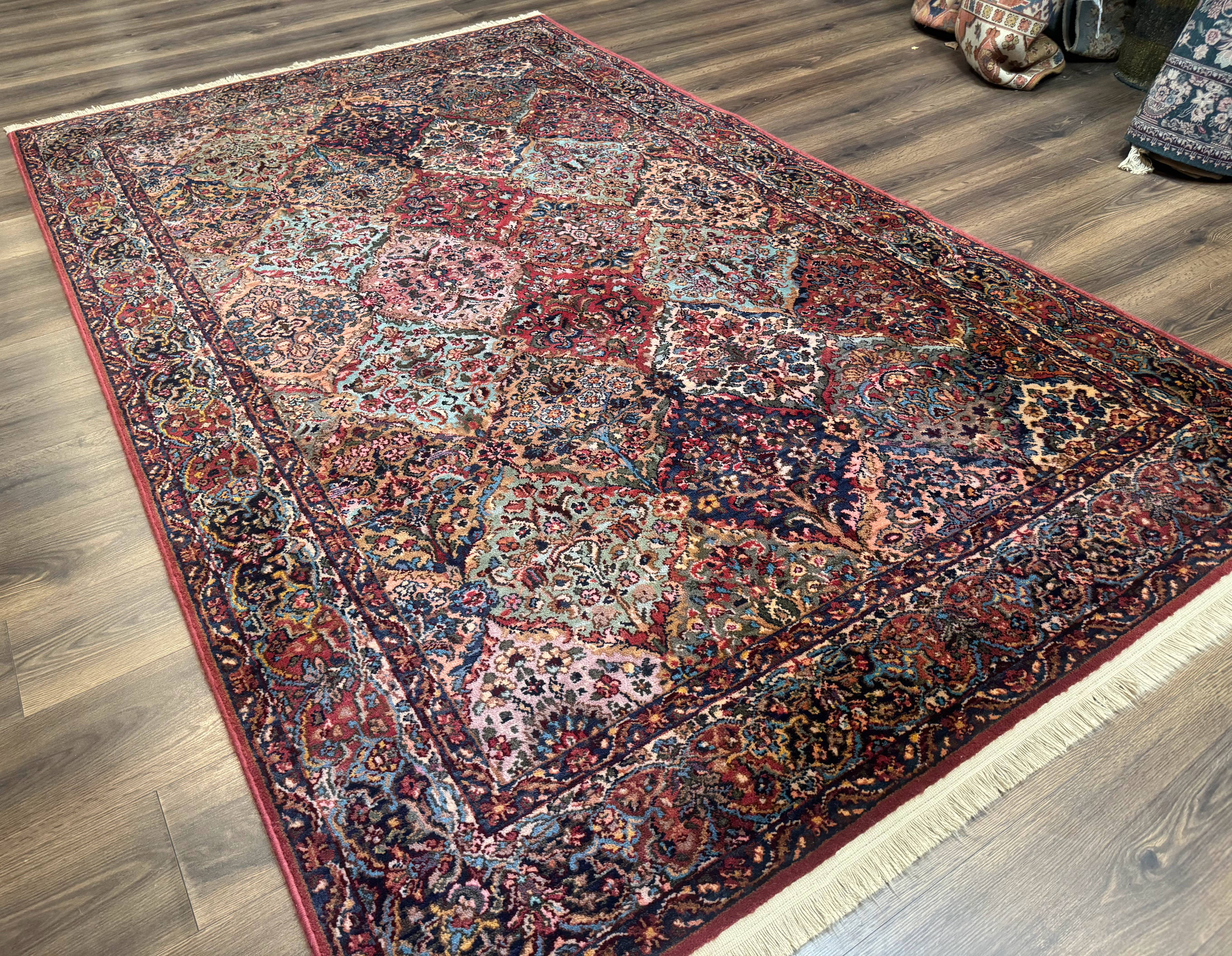 Karastan Rug 5.9 x 9, Multicolor Panel Kirman Rug #717, Wool Original Karastan Collection 700 Series - Jewel Rugs