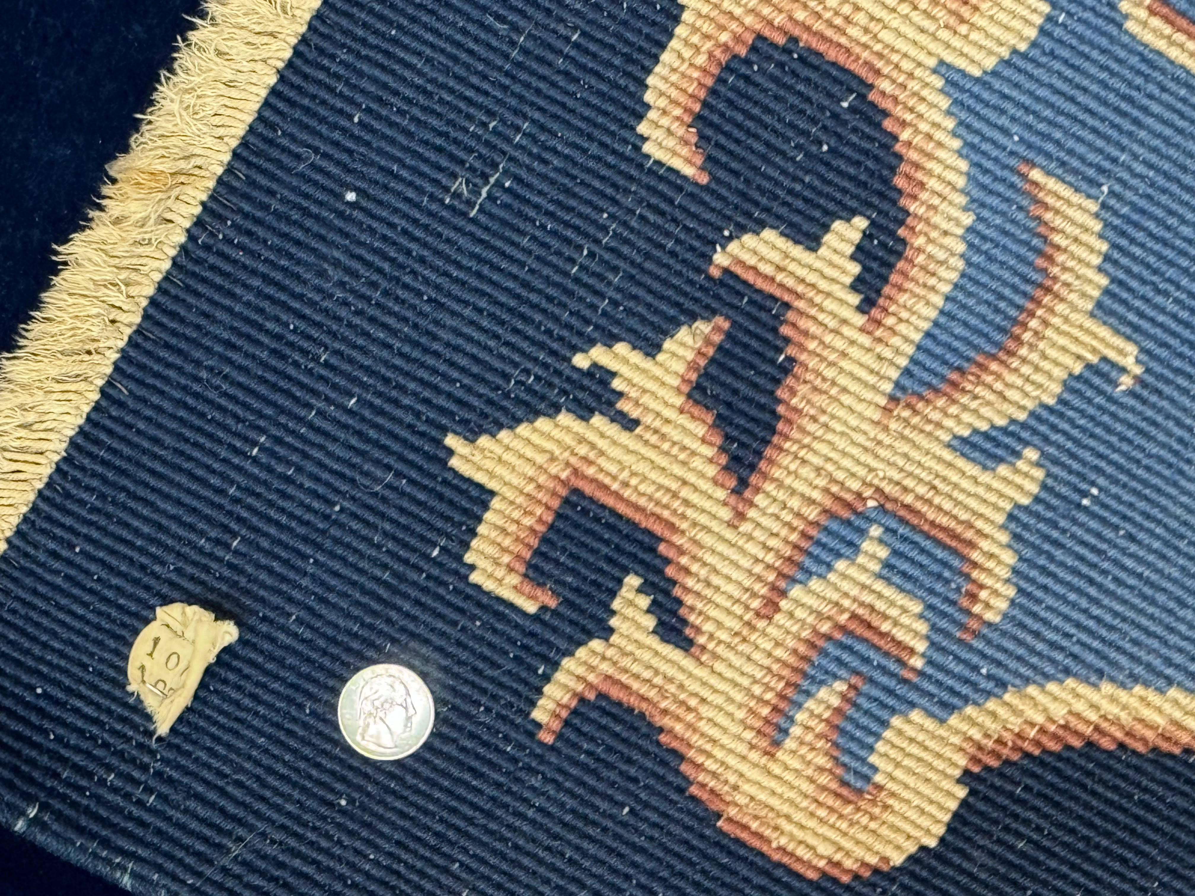 Blue Chinese Art Deco Rug 9x12, Vintage Antique Chinese Wool Rug, Chinese Fette Rug - Jewel Rugs