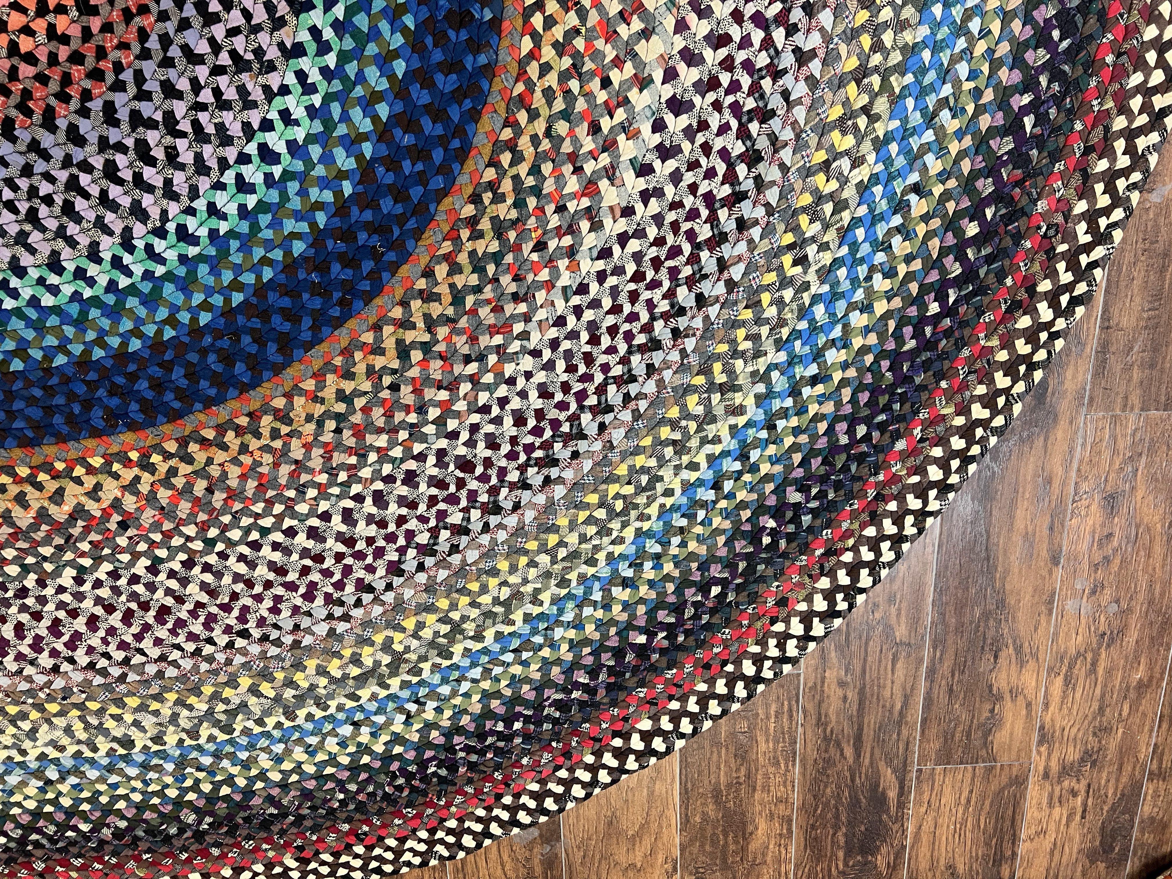 Large American Braided Rug 10x13, Colorful Wool Hand Braided Vintage Mid Century Braided Carpet, Large Multicolor Oval Braided Rug 10 x 13 - Jewel Rugs