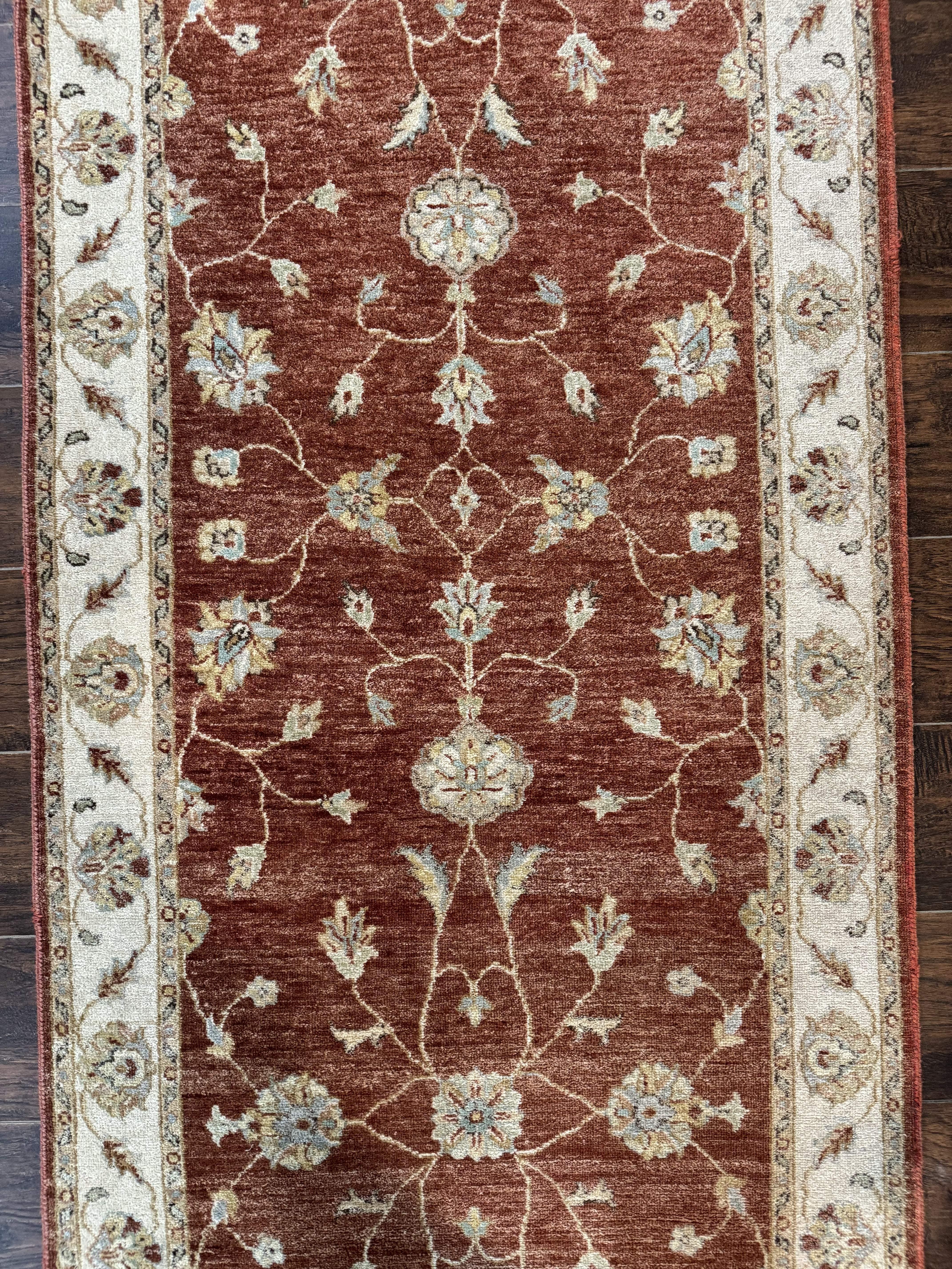 Peshawar Runner Rug 3x10, Pak Persian Runner for Hallway or Kitchen, Tradiitonal 10ft Runner, Wool, Brick Red and Beige - Jewel Rugs