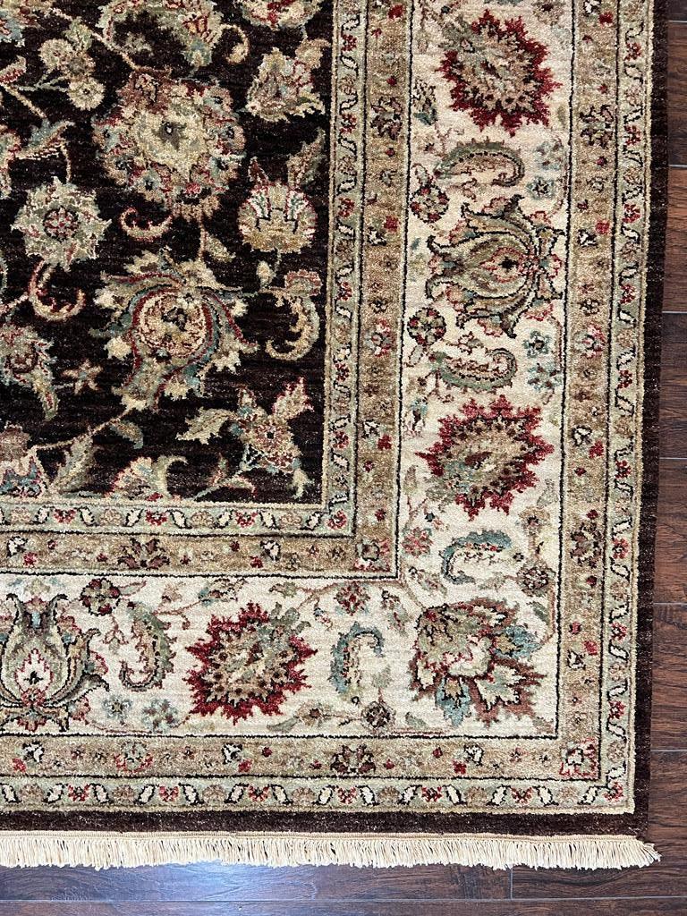 Indo Persian Rug 9x12, Vintage Indian Oriental Carpet 9 x 12 ft, Brown and Cream Hand Knotted Area Rug, Floral Allover Wool Traditional Rug - Jewel Rugs