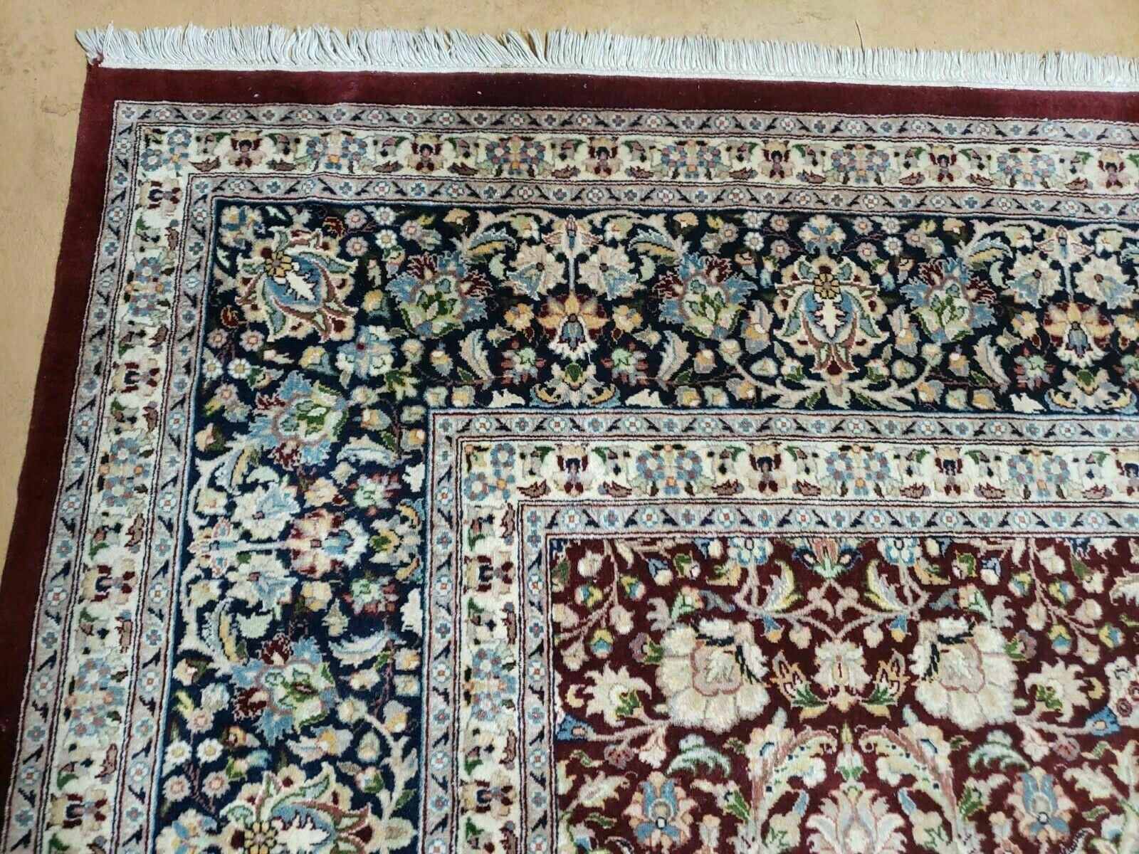 Persian Rug 9x12, Floral Allover, Very Fine, Handmade, Room Sized Oriental Carpet, Sino Persian, Maroon and Navy Blue - Jewel Rugs