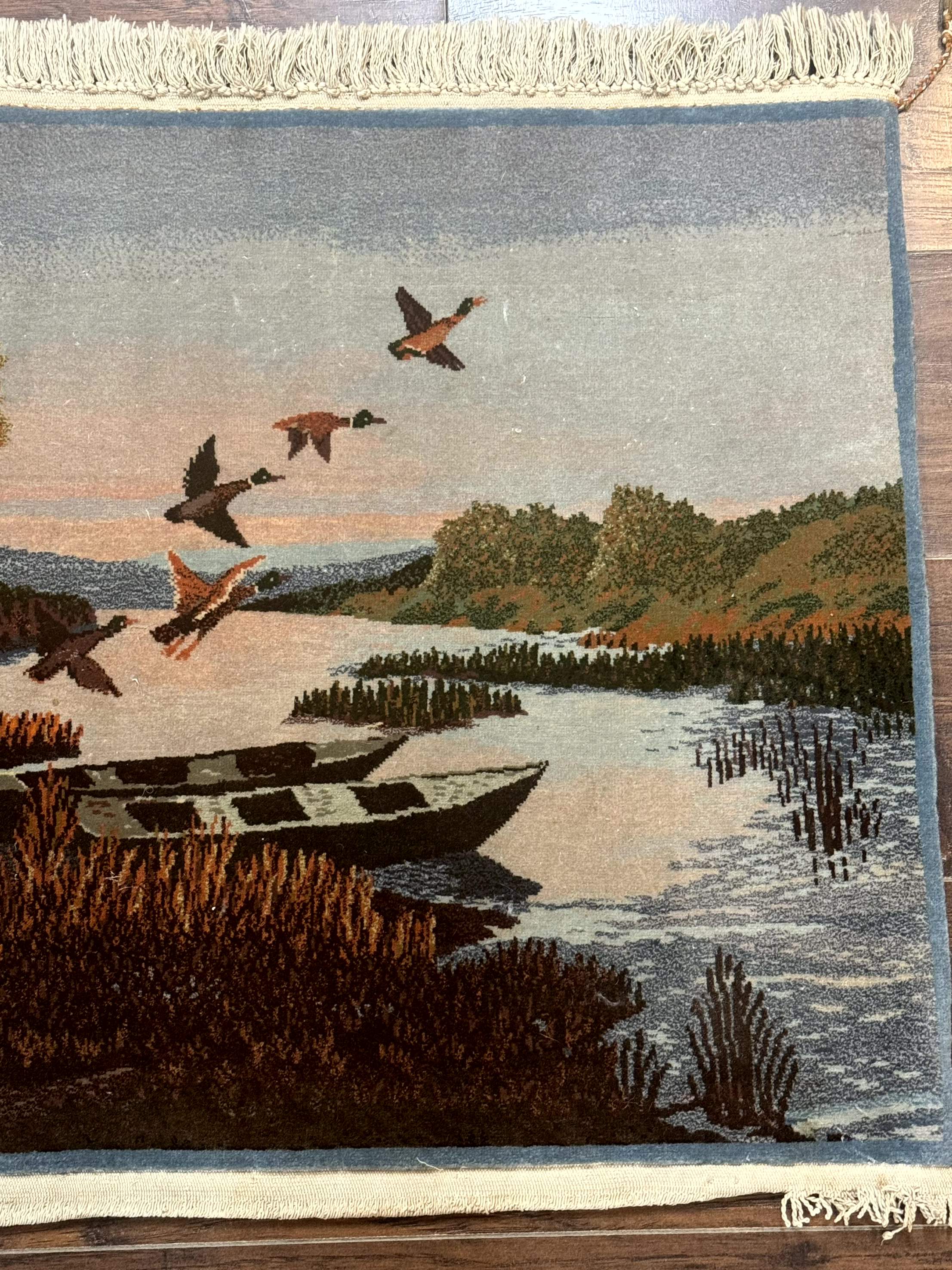 Persian Tabriz Pictorial Rug 3x2, Wall Hanging Rug, Nature Scene, Boats, Fine 330 KPSI, Kork Wool - Jewel Rugs