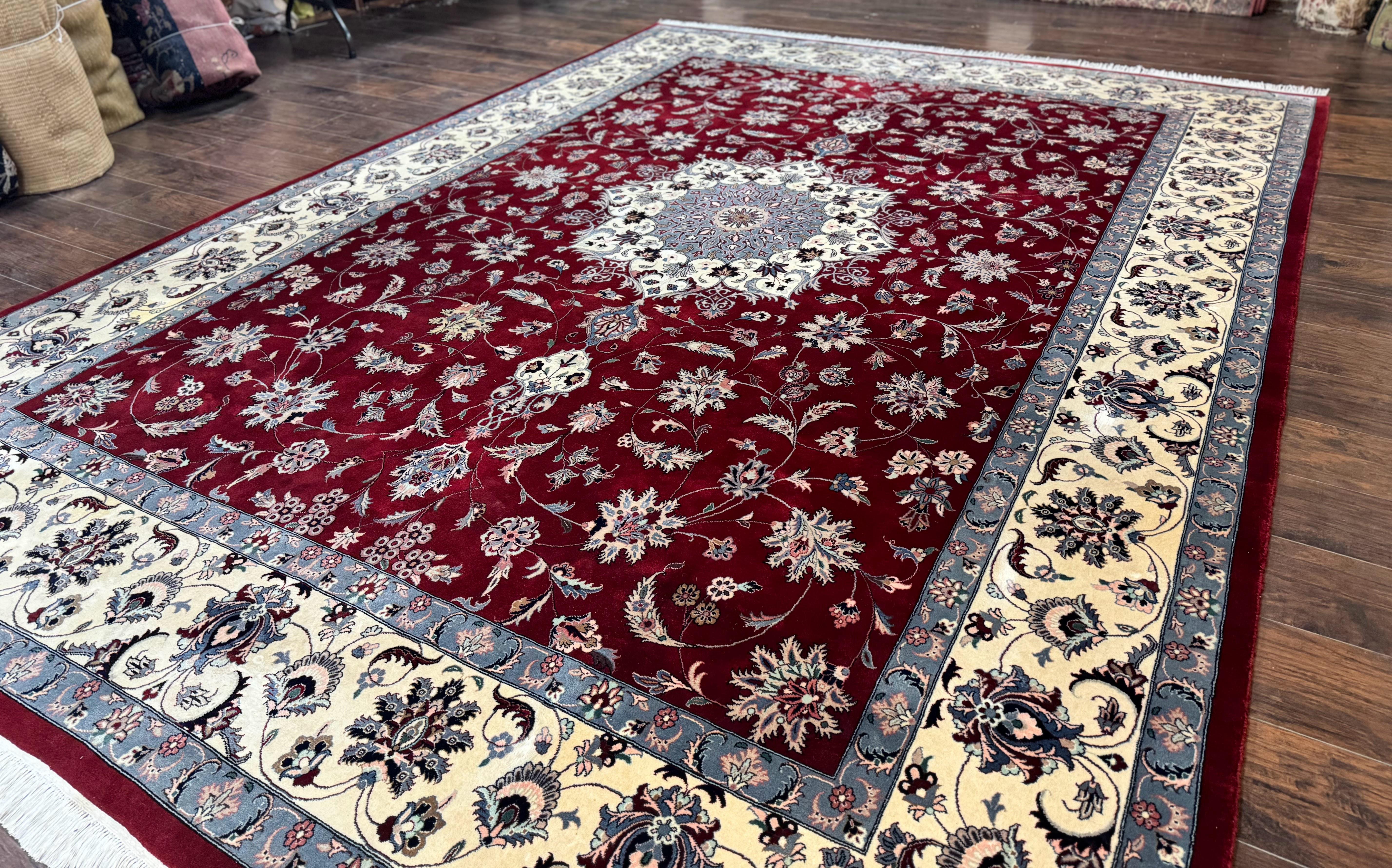 Pak Persian Rug 9x12, Maroon and Ivory, Wool Handmade Vintage - Jewel Rugs