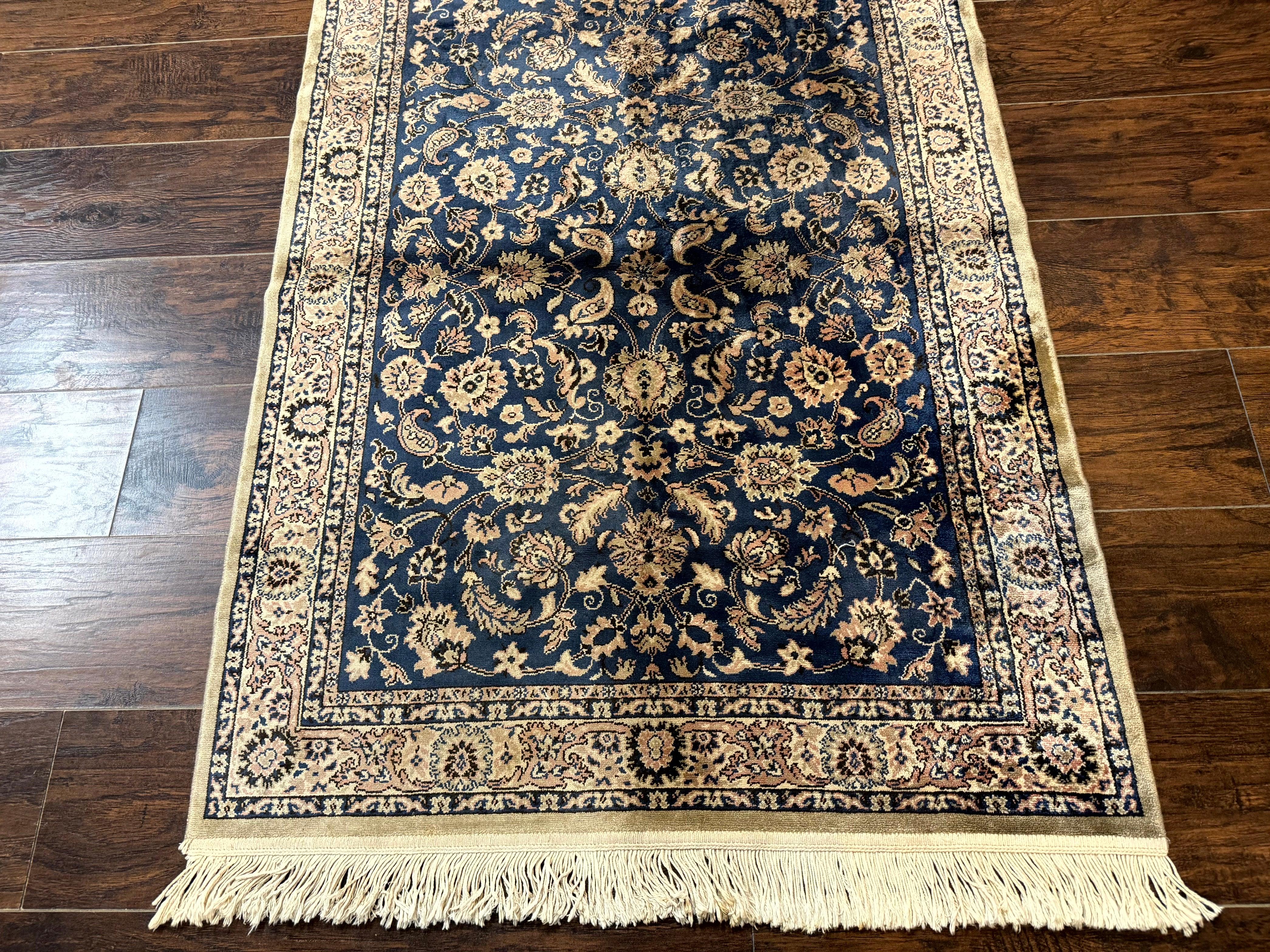 Vintage Art Silk Rug 3x4, Traditional Oriental Persian Design Rug, Belgium Power Loomed Rug, Navy Blue - Jewel Rugs
