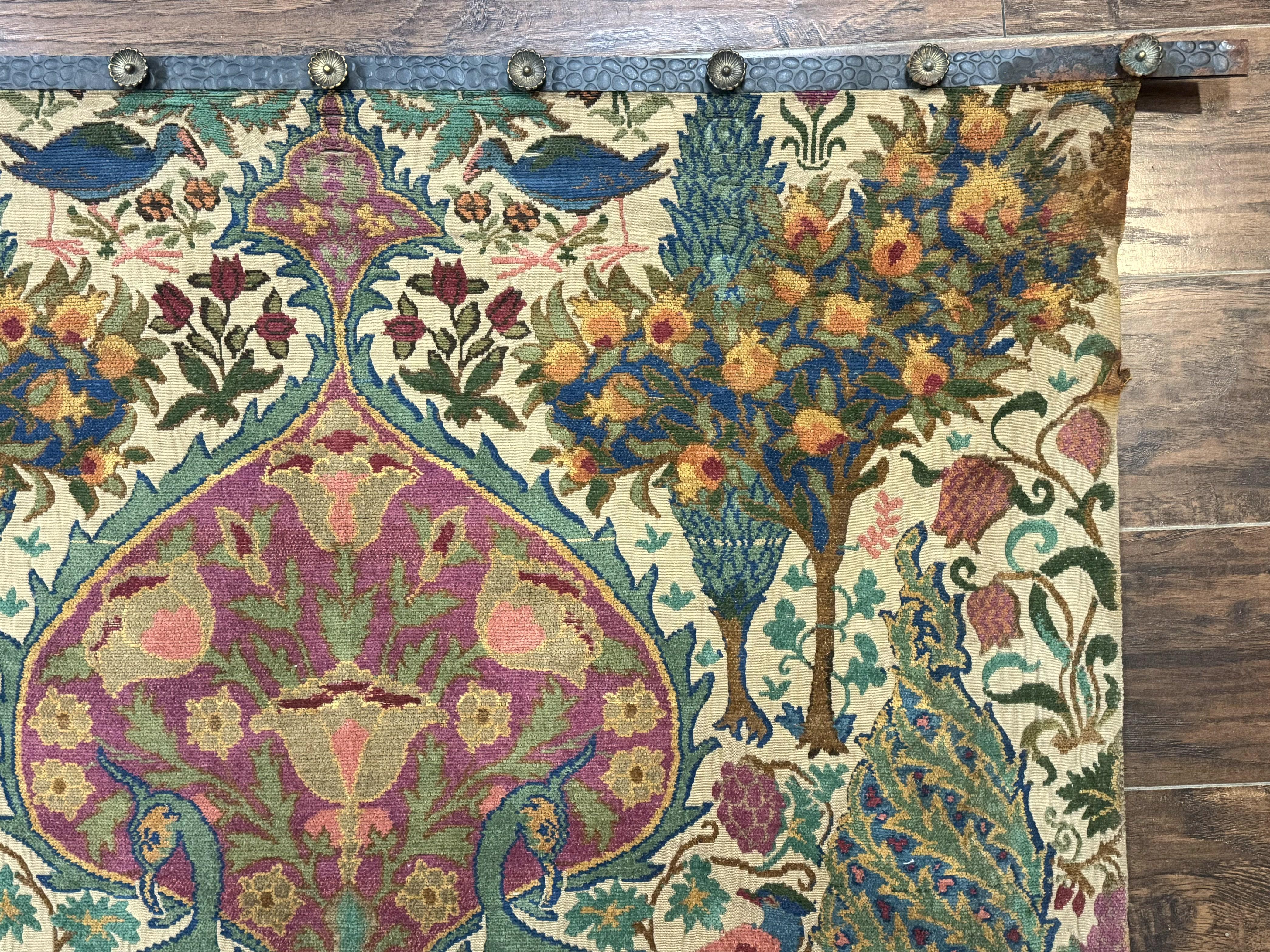 Vintage European Tapestry Wall Hanging 4x6, Peacocks, Deer Birds - Jewel Rugs