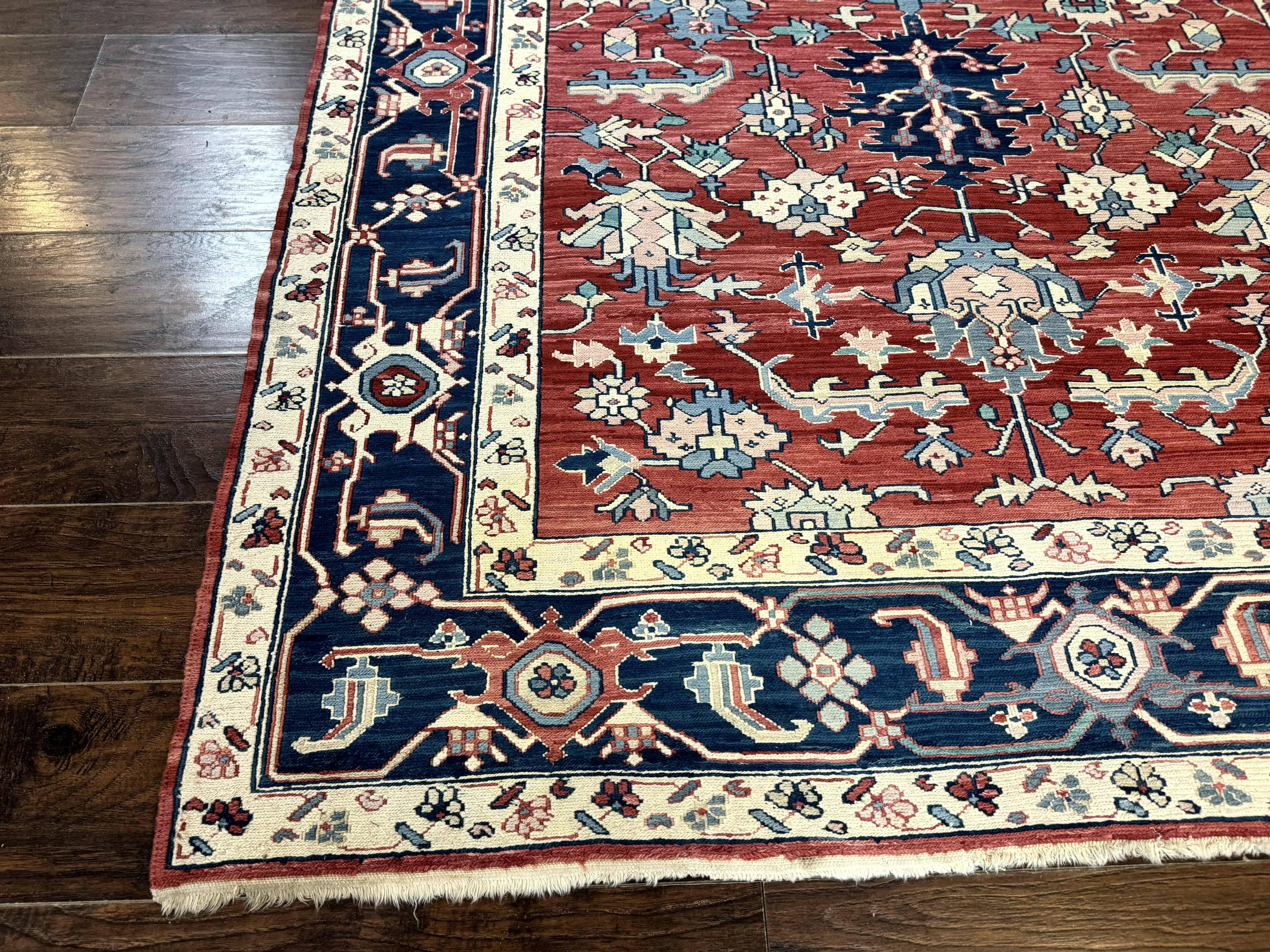 Turkish Flatweave Rug 6x9, Heriz Design, Red and Blue - Jewel Rugs