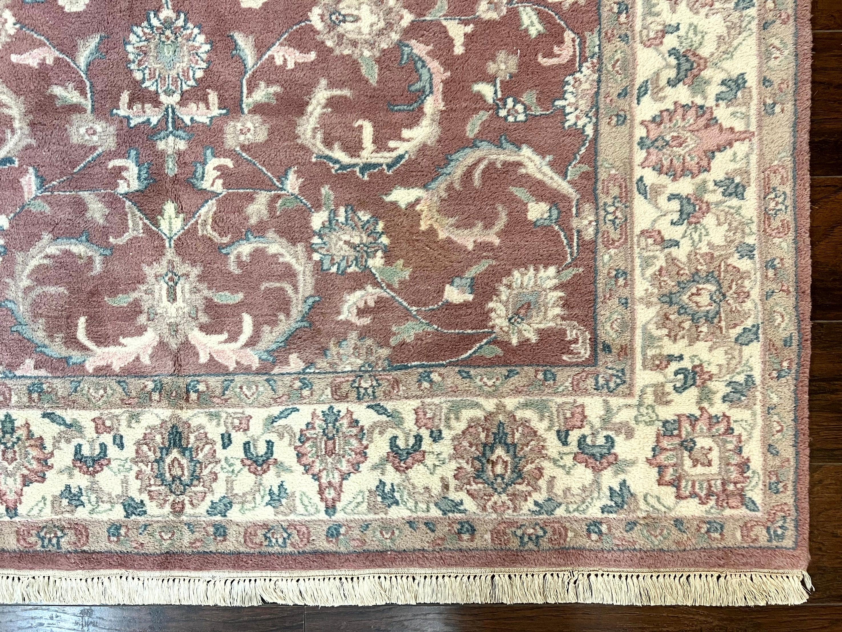 Indo Persian Rug 6x9, Light Pink and Ivory, Floral Allover Pattern, Handmade Vintage Wool Carpet - Jewel Rugs