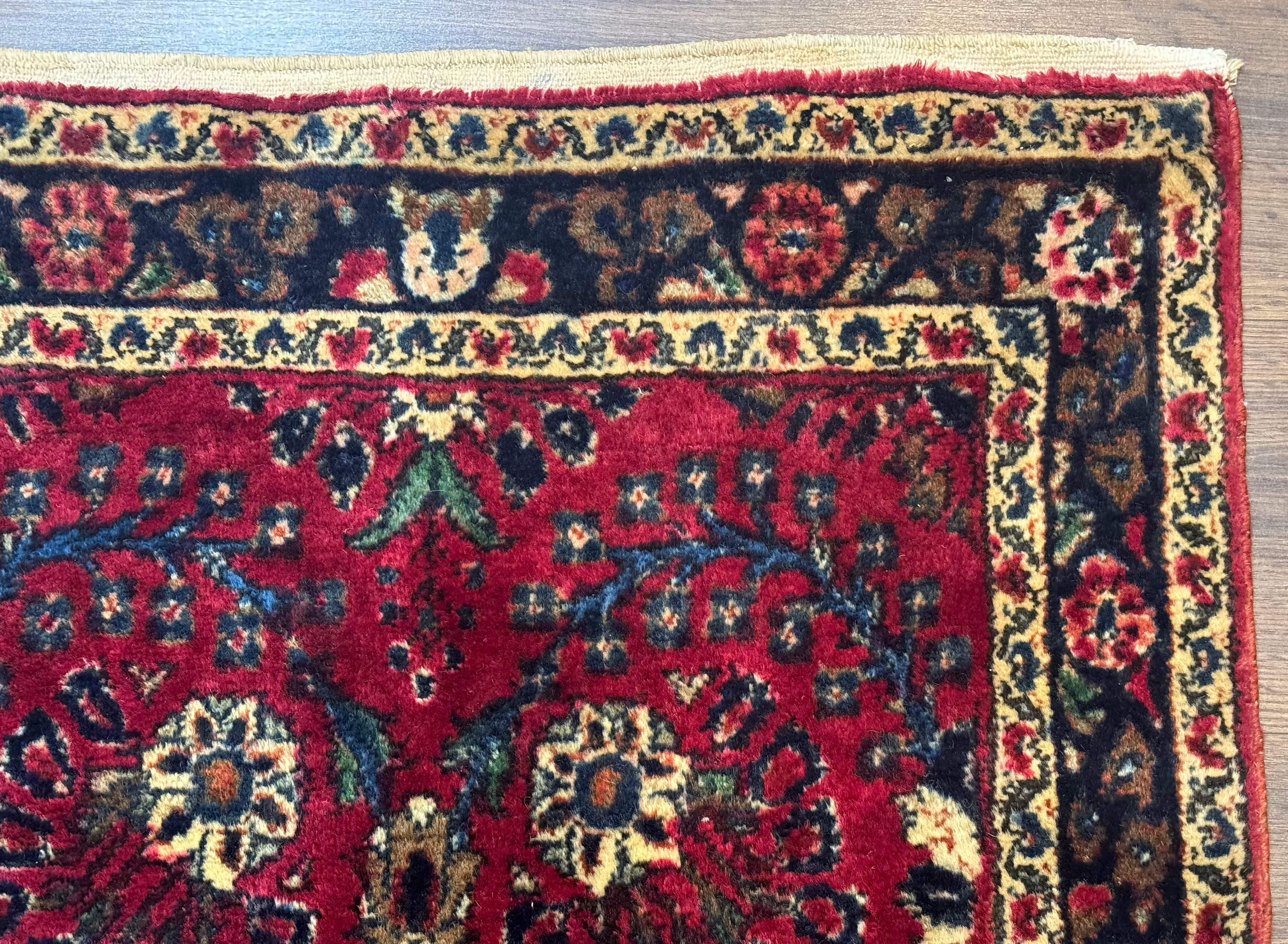 Persian Lilian Short Runner Rug 2.6 x 5.7 – Dark Red and Navy, Hand-Knotted Wool Carpet - Jewel Rugs