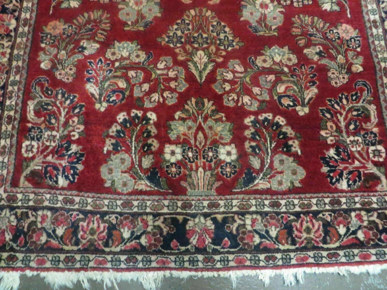 Red Persian Sarouk Rug 3x5, Antique Persian Carpet 1920s, Hand Knotted, Floral, Wool, Oriental Rug, Handmade Rug - Jewel Rugs