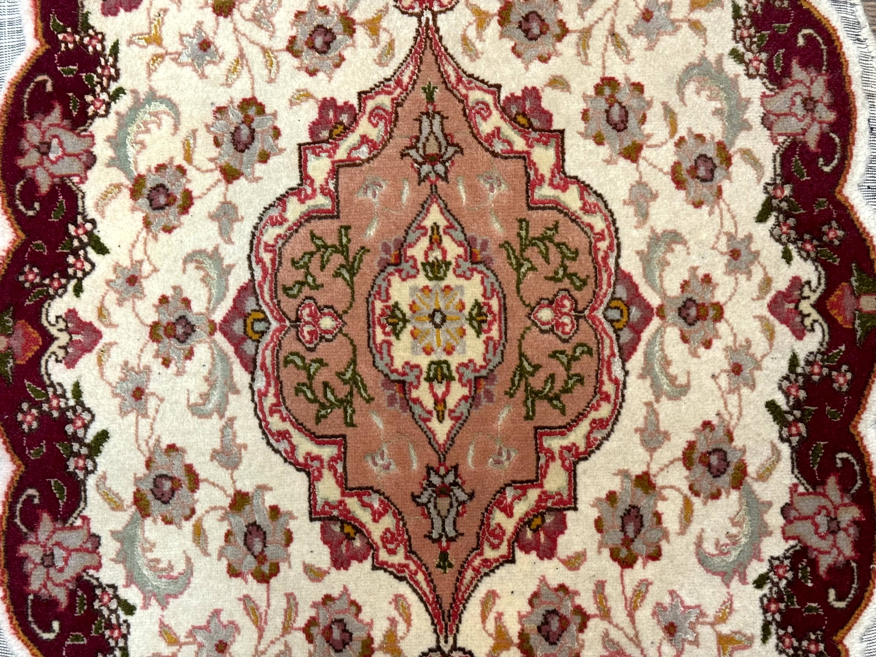 Small Oval Persian Tabriz Rug 2x4, Kork Wool and Silk Highlights, Fine 260 KPSI - Jewel Rugs