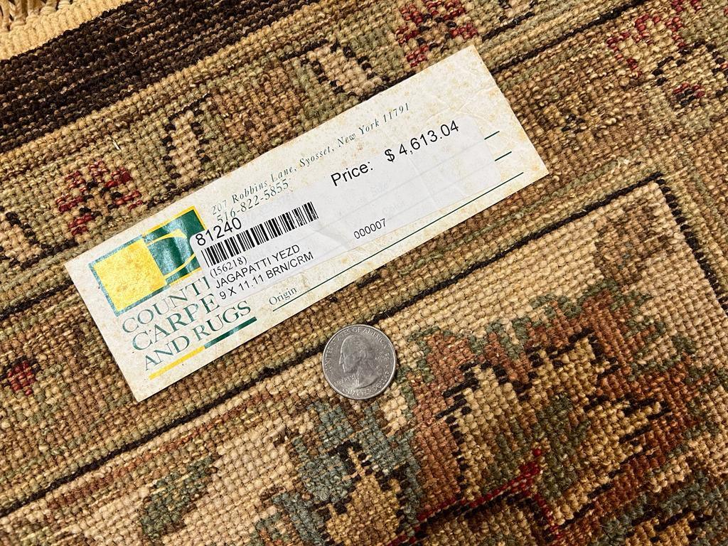 Indo Persian Rug 9x12, Vintage Indian Oriental Carpet 9 x 12 ft, Brown and Cream Hand Knotted Area Rug, Floral Allover Wool Traditional Rug - Jewel Rugs